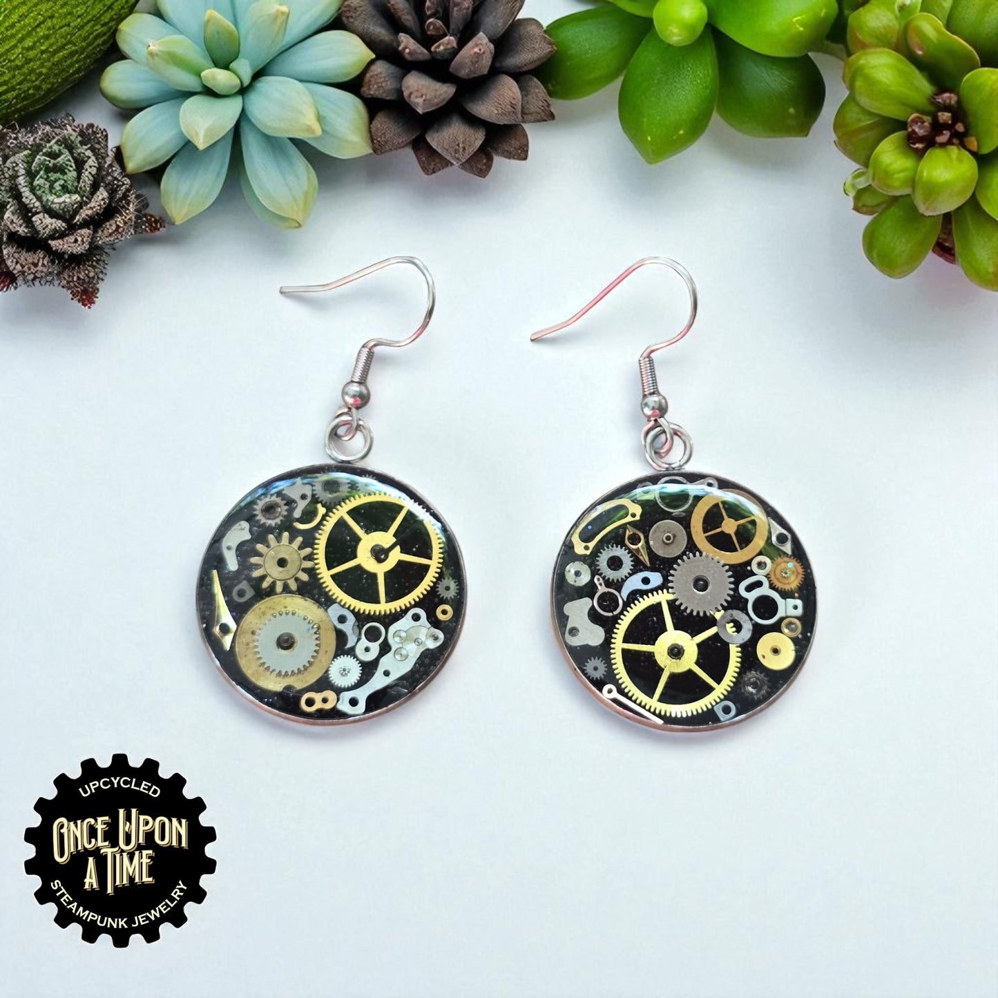 XL Round Watch Part Dangle Earrings