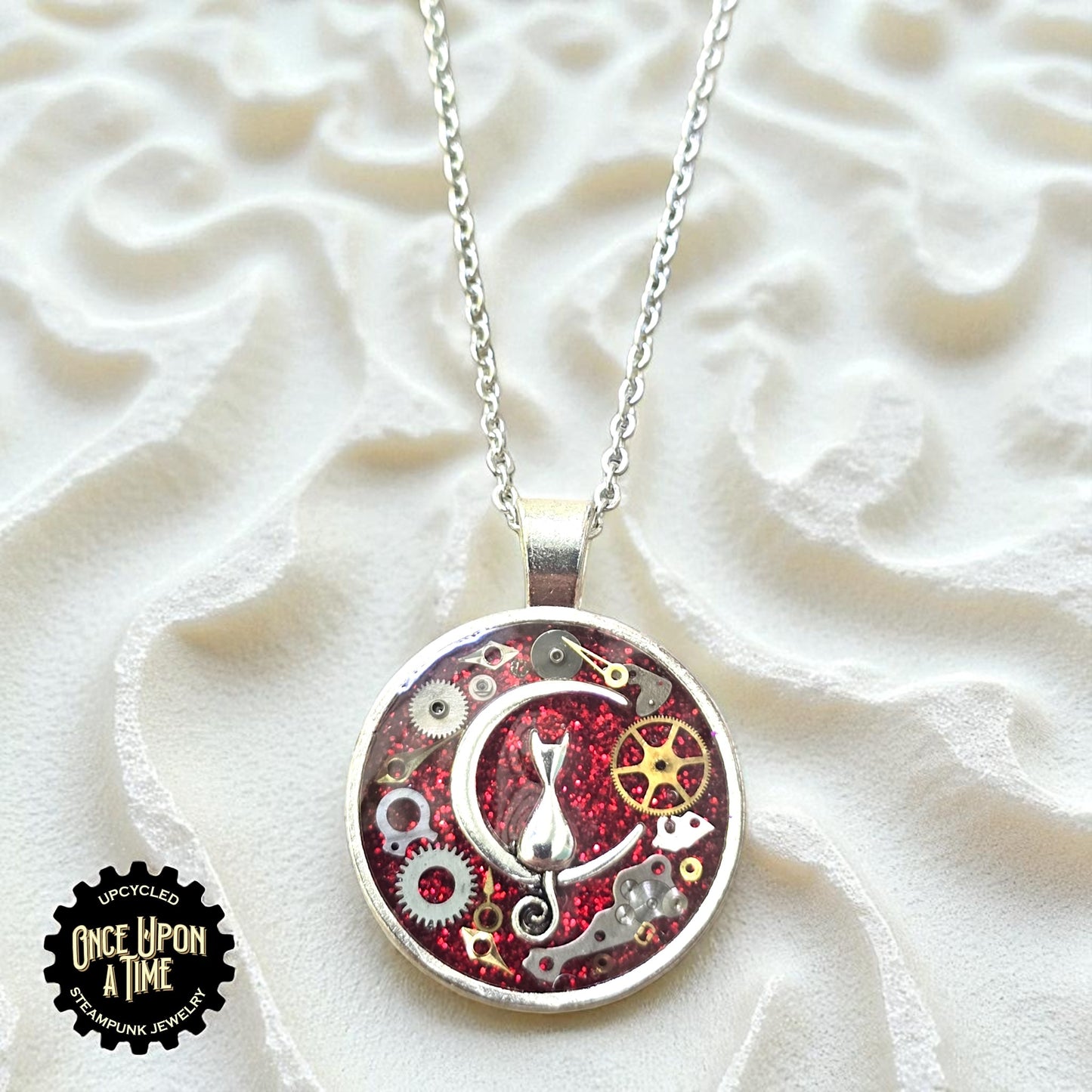 Cat Moon Small Round Watch Part Pendant