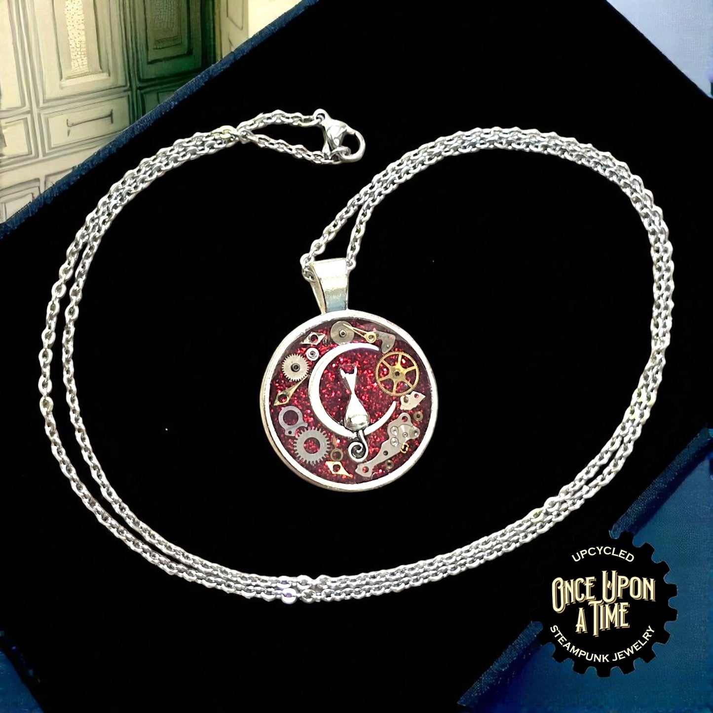 Cat Moon Small Round Watch Part Pendant