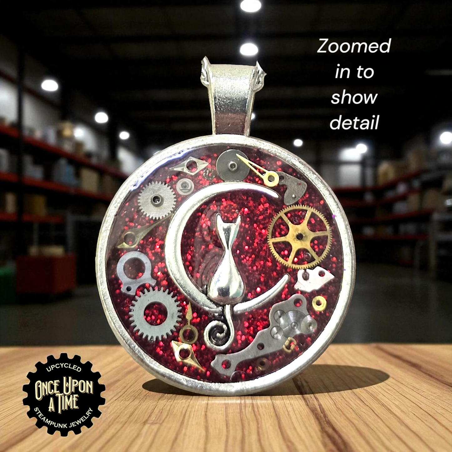 Cat Moon Small Round Watch Part Pendant