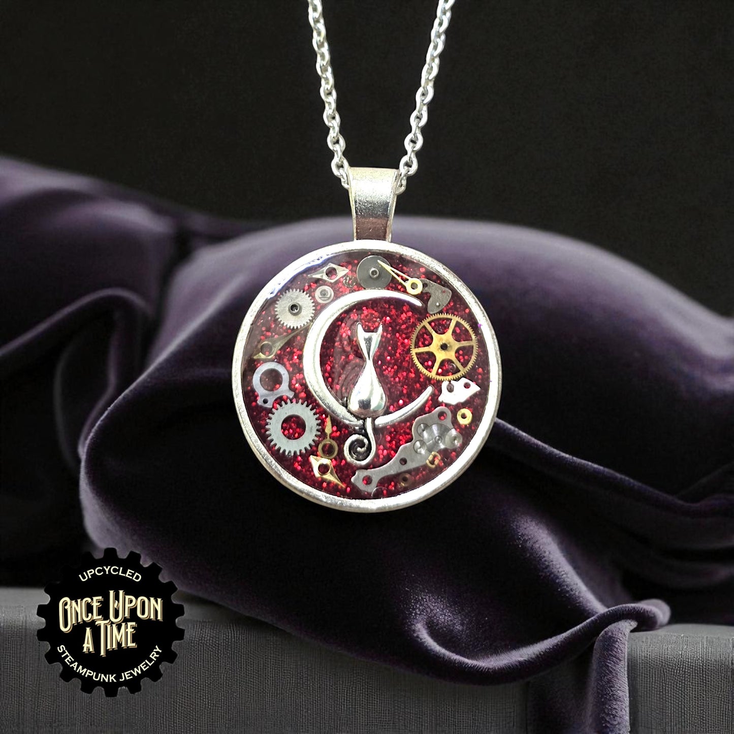 Cat Moon Small Round Watch Part Pendant