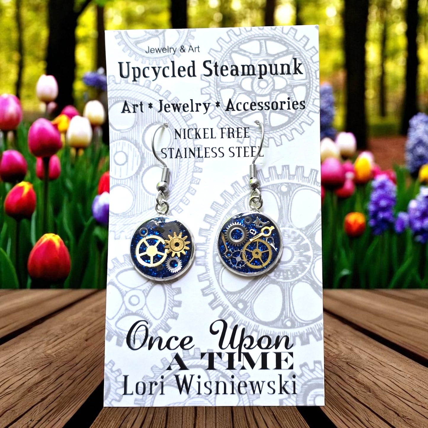 Small Round Watch Part Dangle Earrings