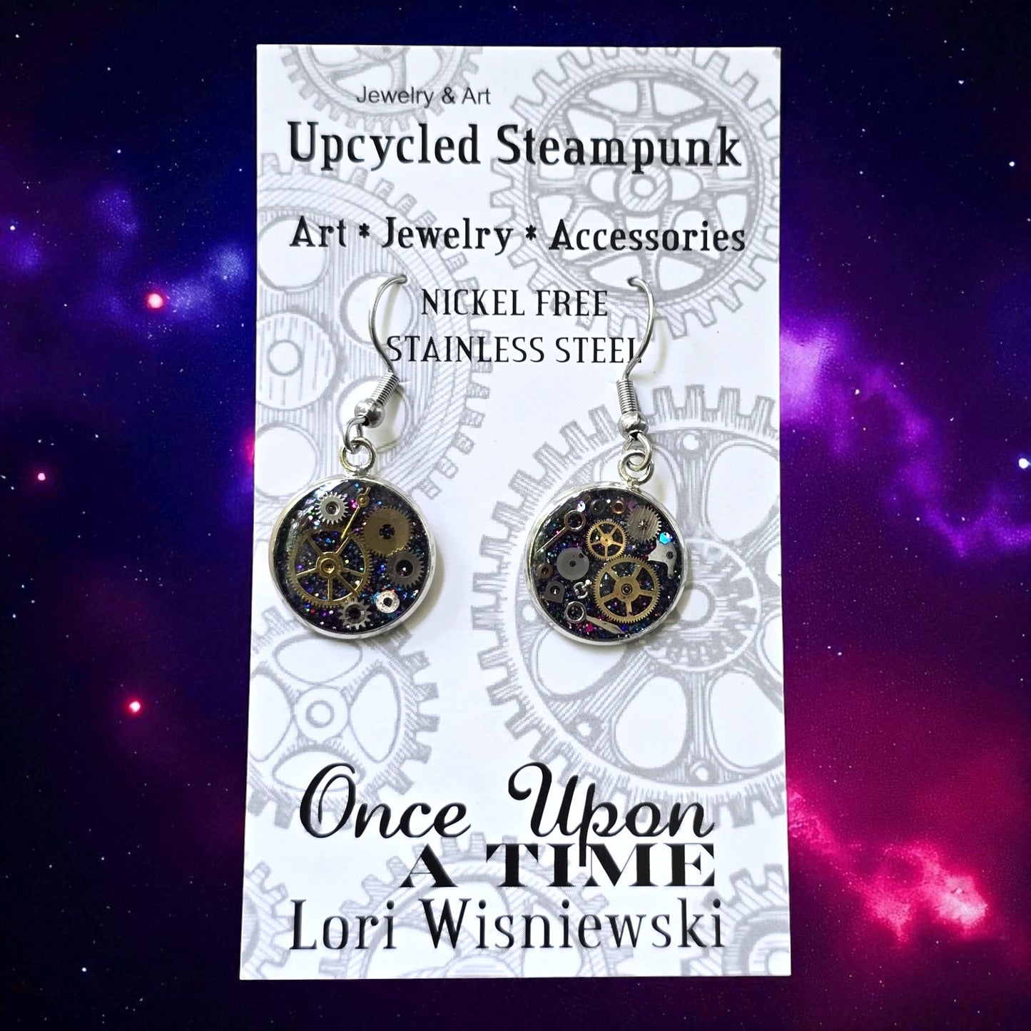 Small Round Watch Part Dangle Earrings