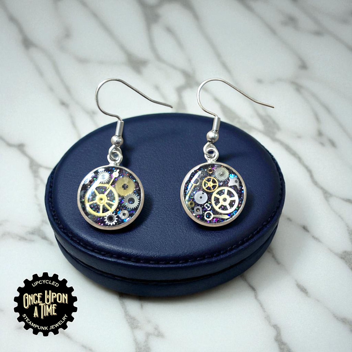 Small Round Watch Part Dangle Earrings