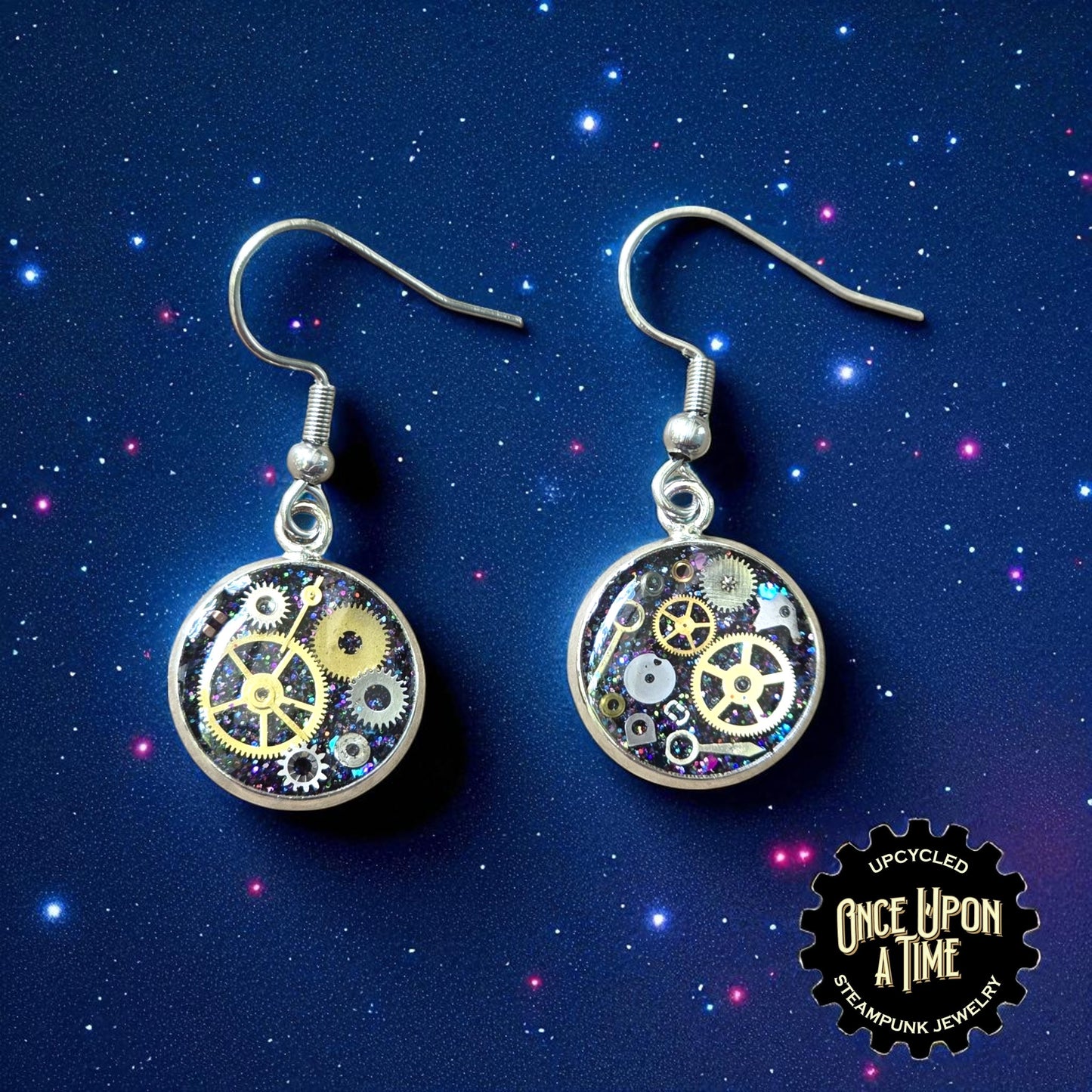 Small Round Watch Part Dangle Earrings
