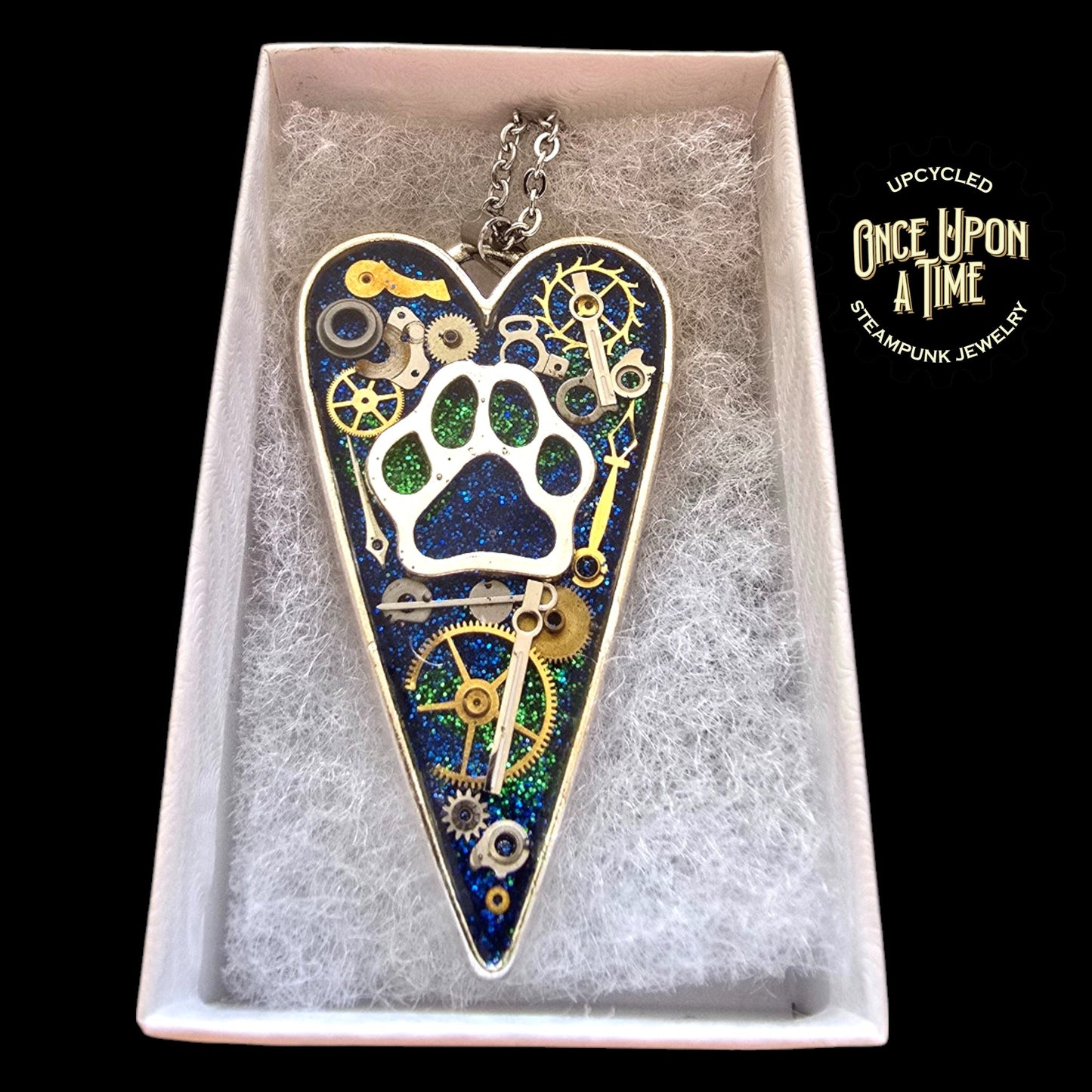 Paw Print Heart Watch Part Pendant