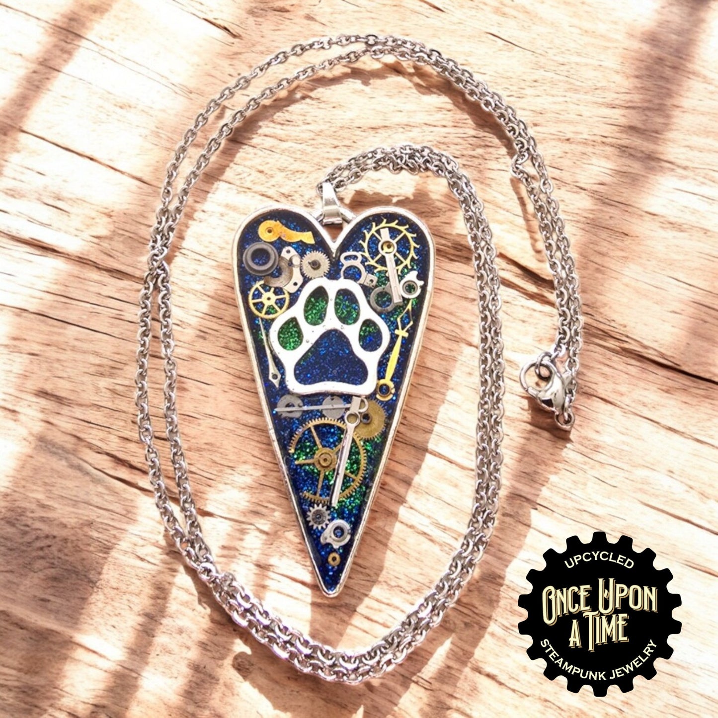Paw Print Heart Watch Part Pendant