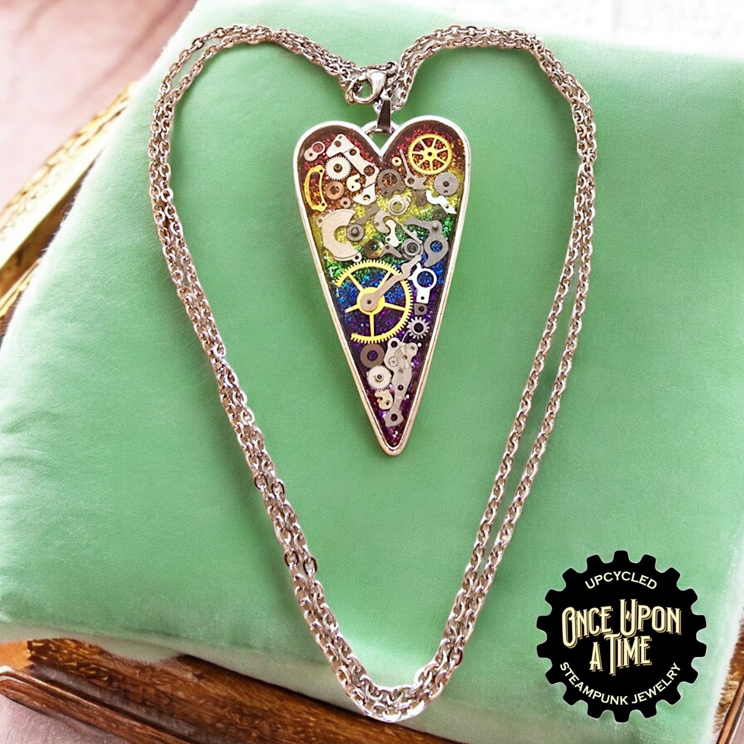Rainbow Heart Watch Part Pendant