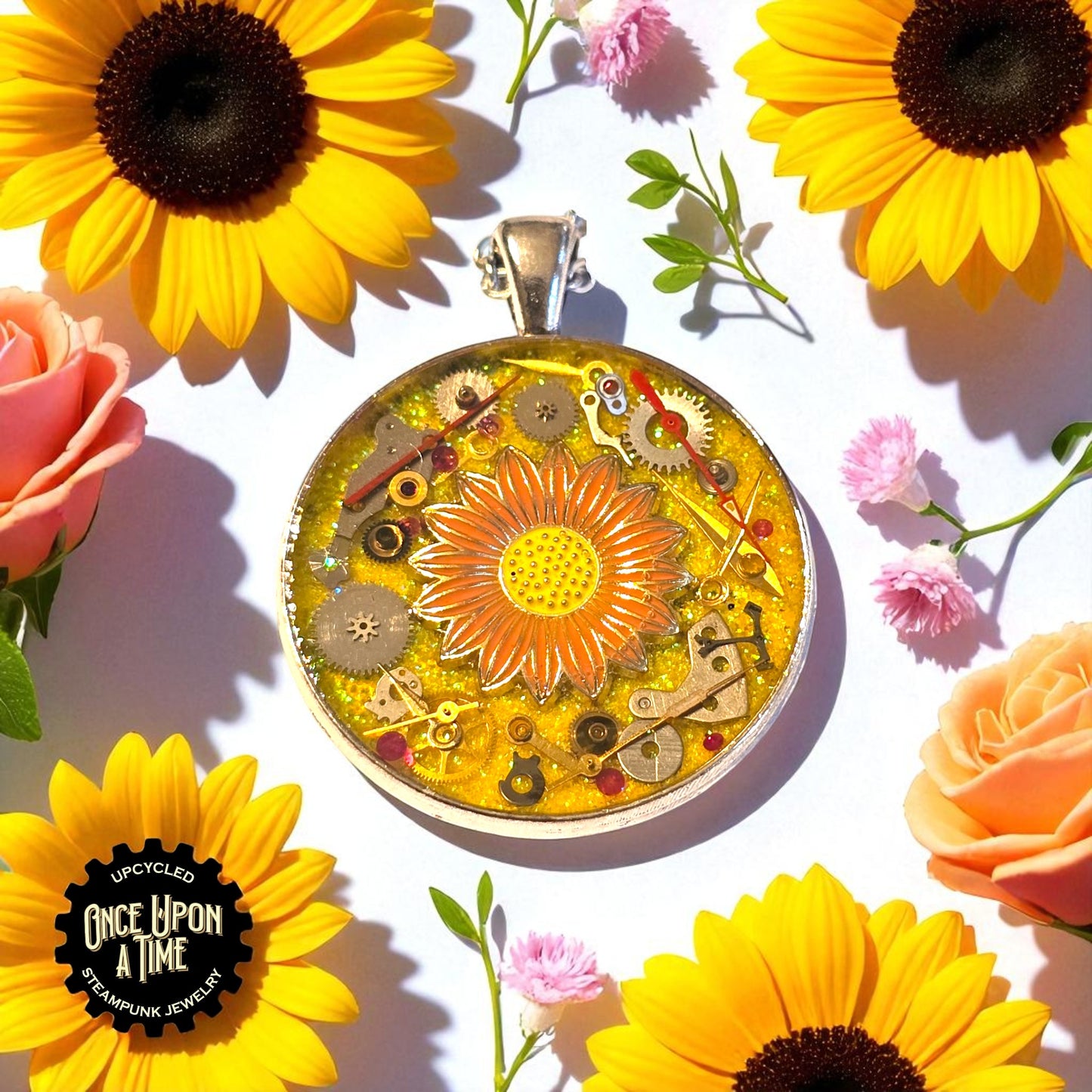 Sunflower Large Round Watch Part Pendant