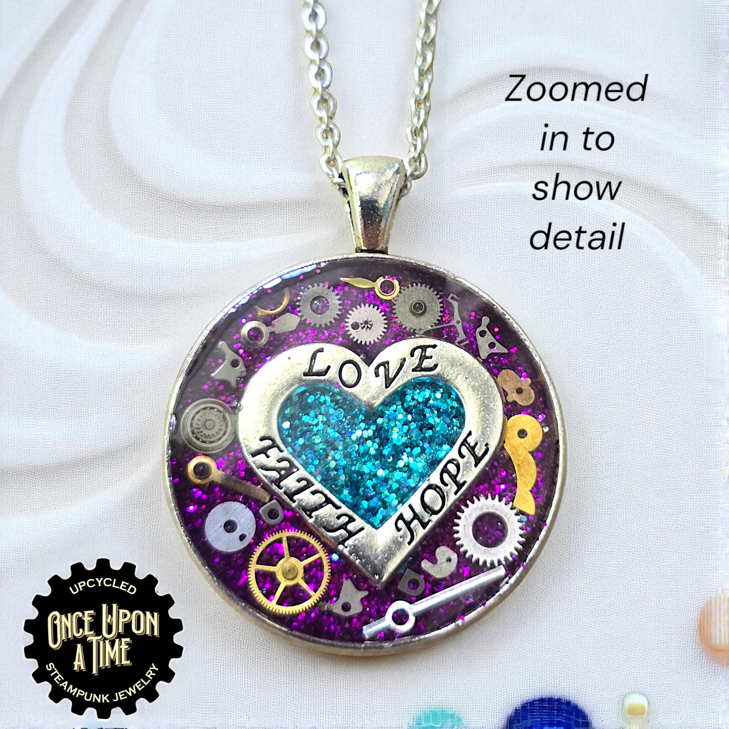 Love, Faith, Hope Large Round Watch Part Pendant