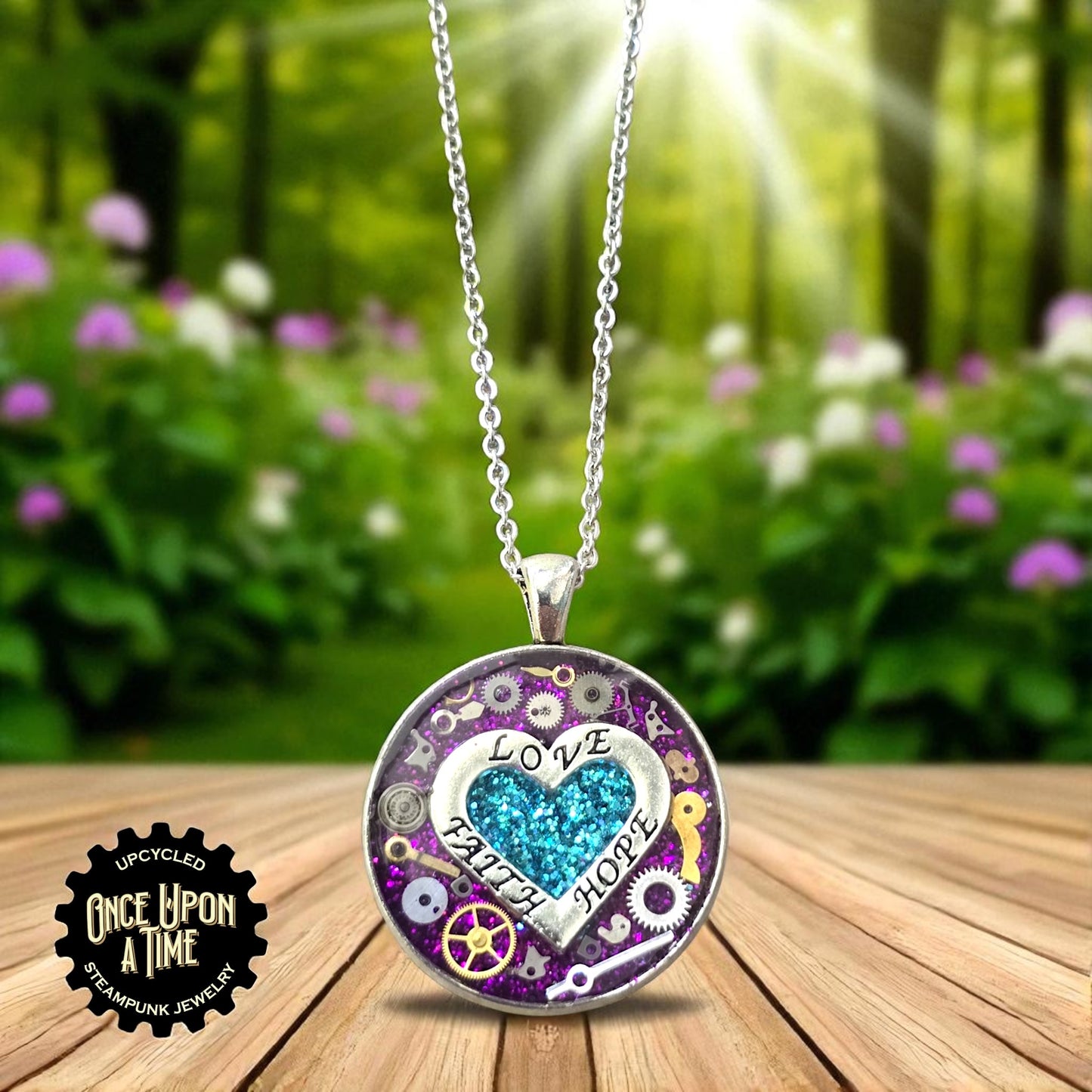 Love, Faith, Hope Large Round Watch Part Pendant