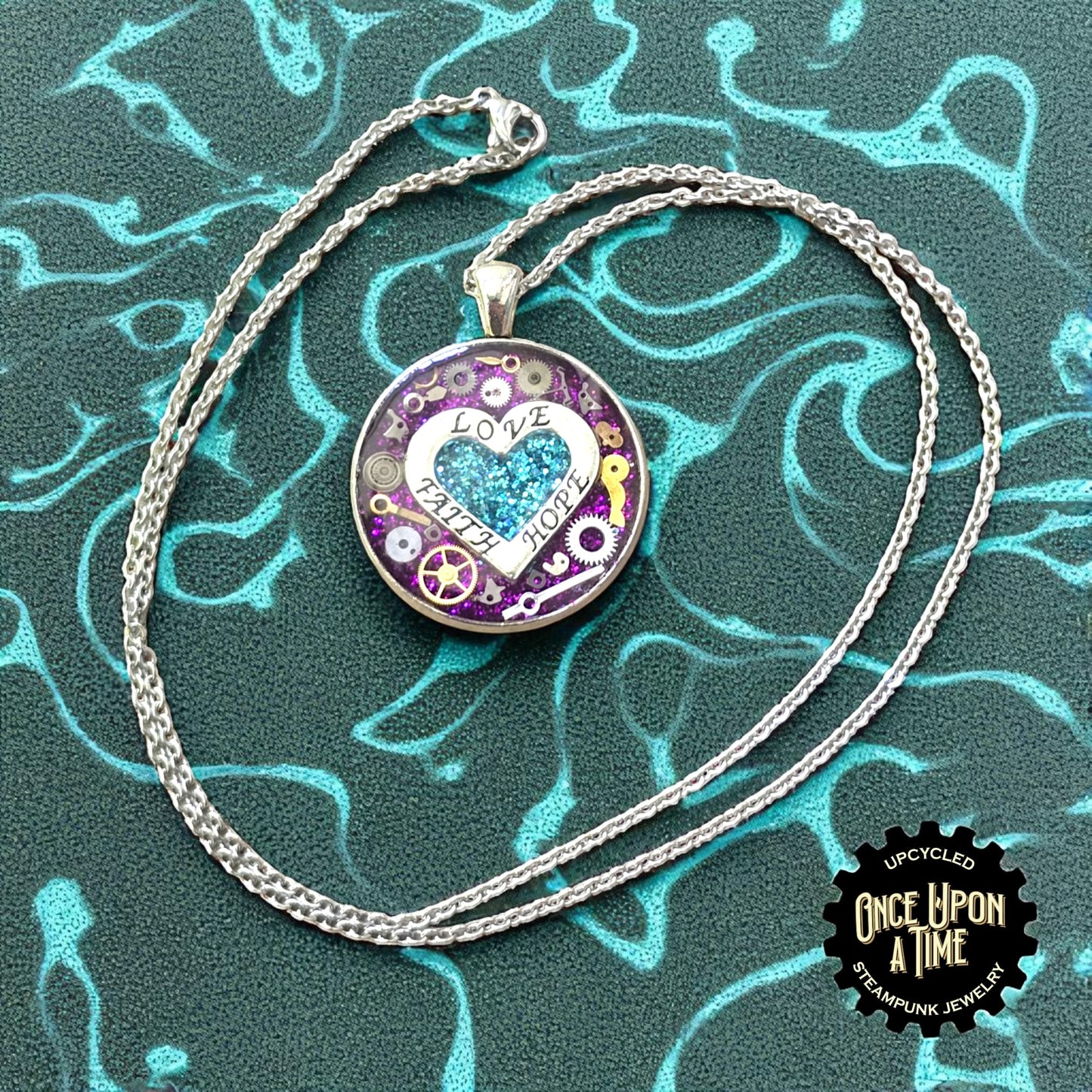 Love, Faith, Hope Large Round Watch Part Pendant