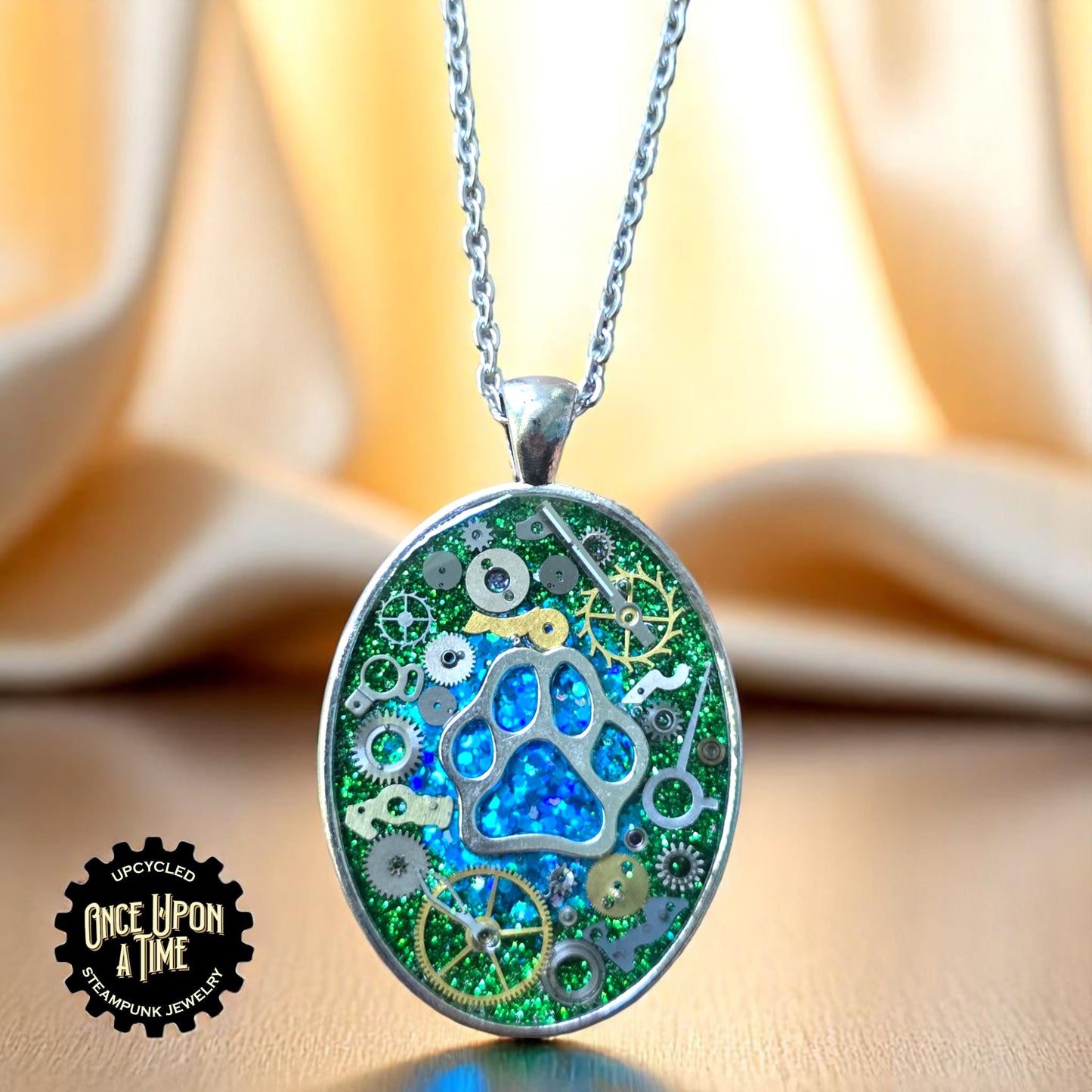 Paw Print Oval Watch Part Pendant