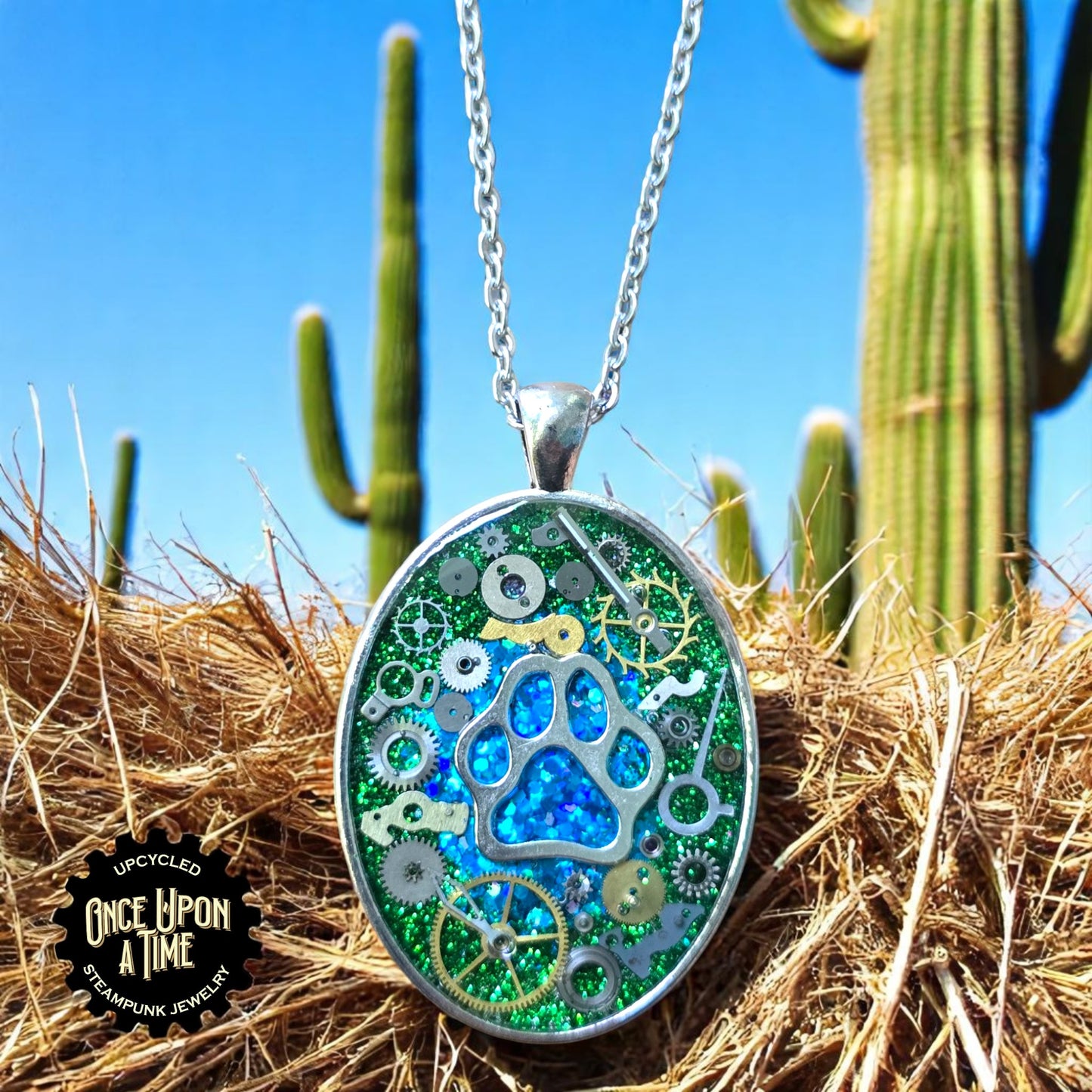 Paw Print Oval Watch Part Pendant