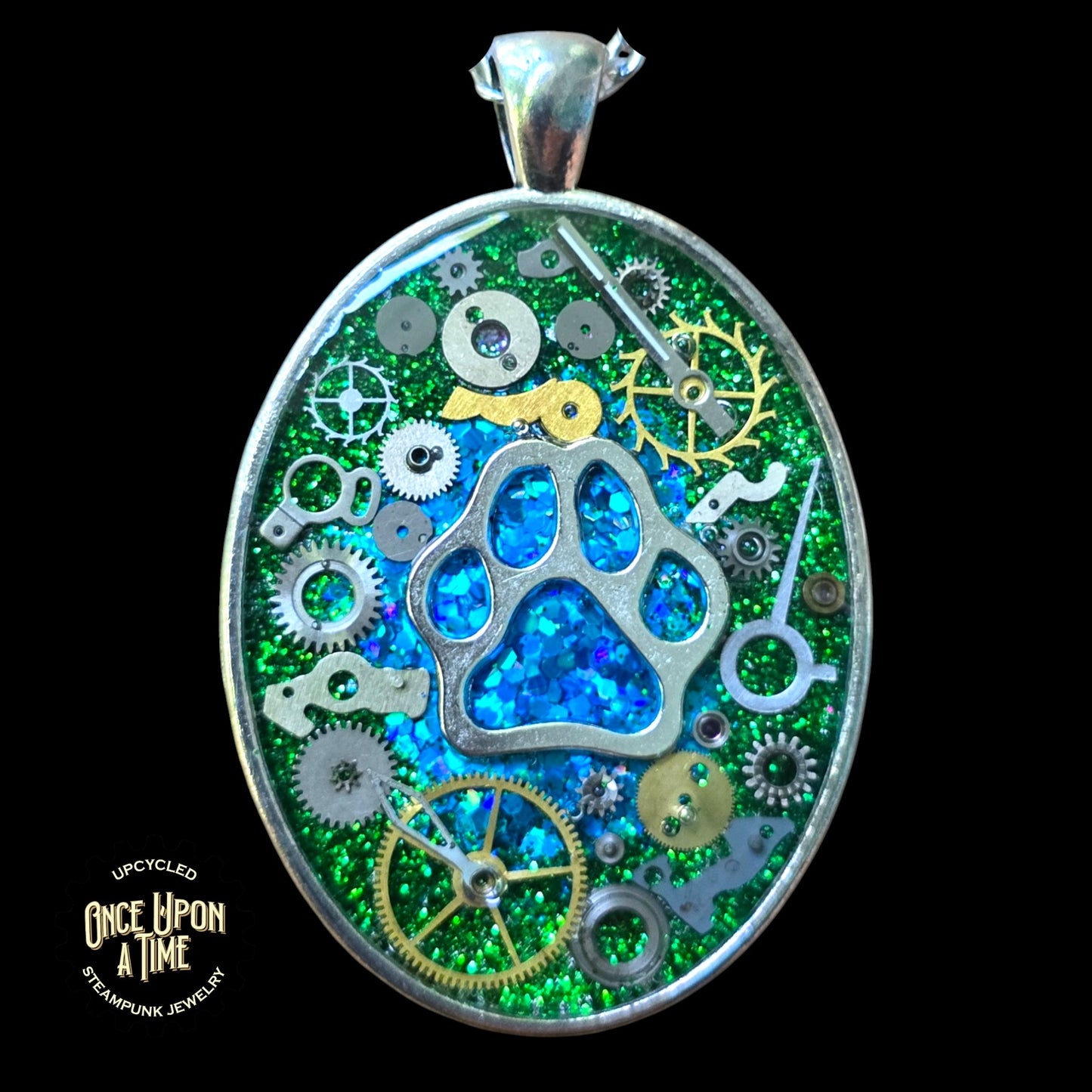 Paw Print Oval Watch Part Pendant