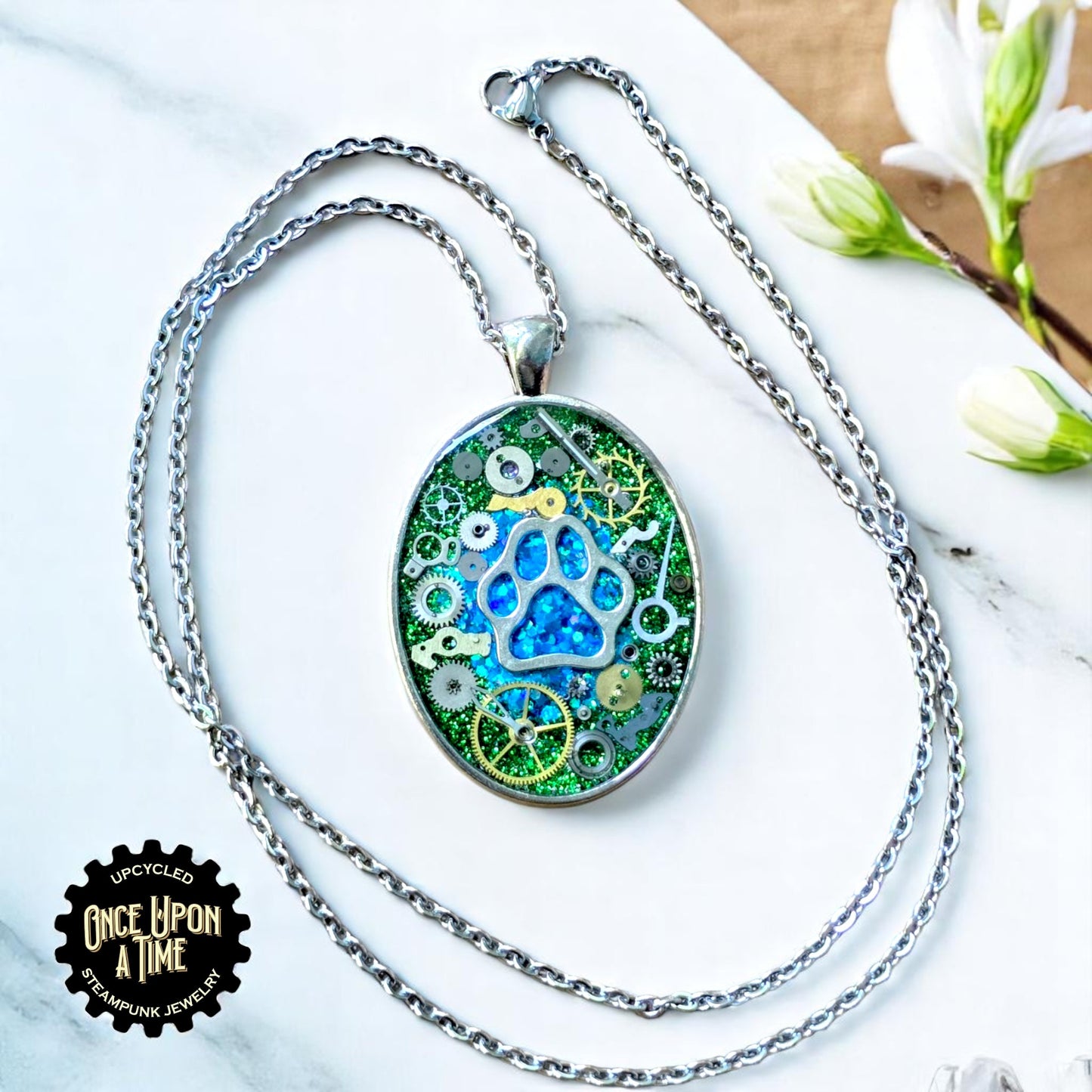 Paw Print Oval Watch Part Pendant