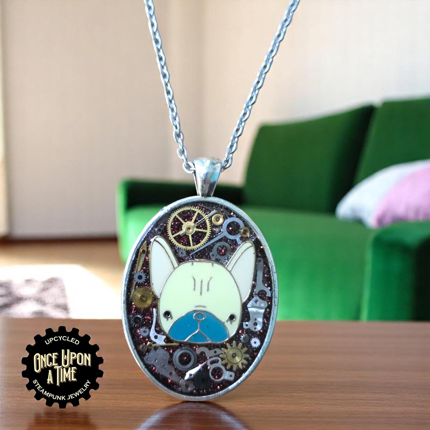 French Bulldog Oval Watch Part Pendant