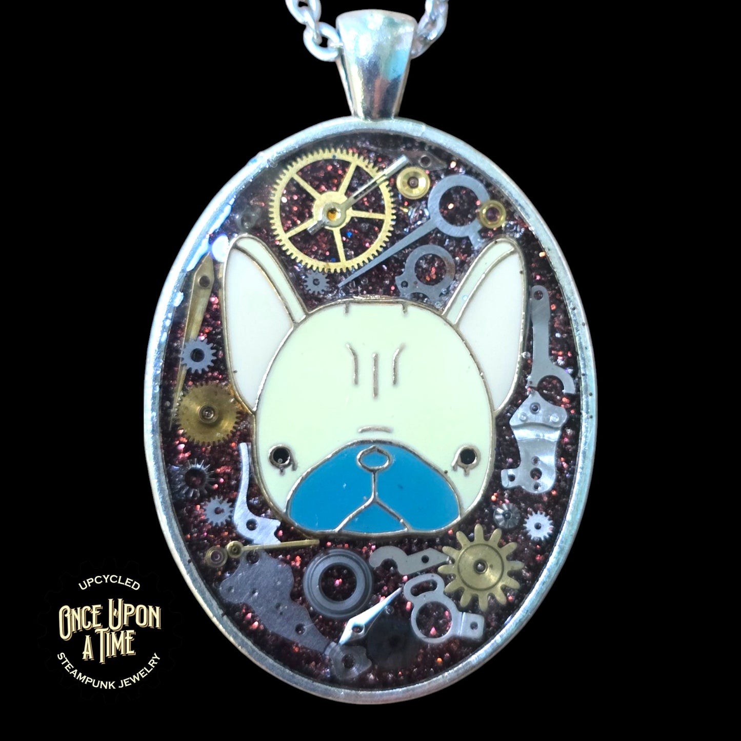 French Bulldog Oval Watch Part Pendant