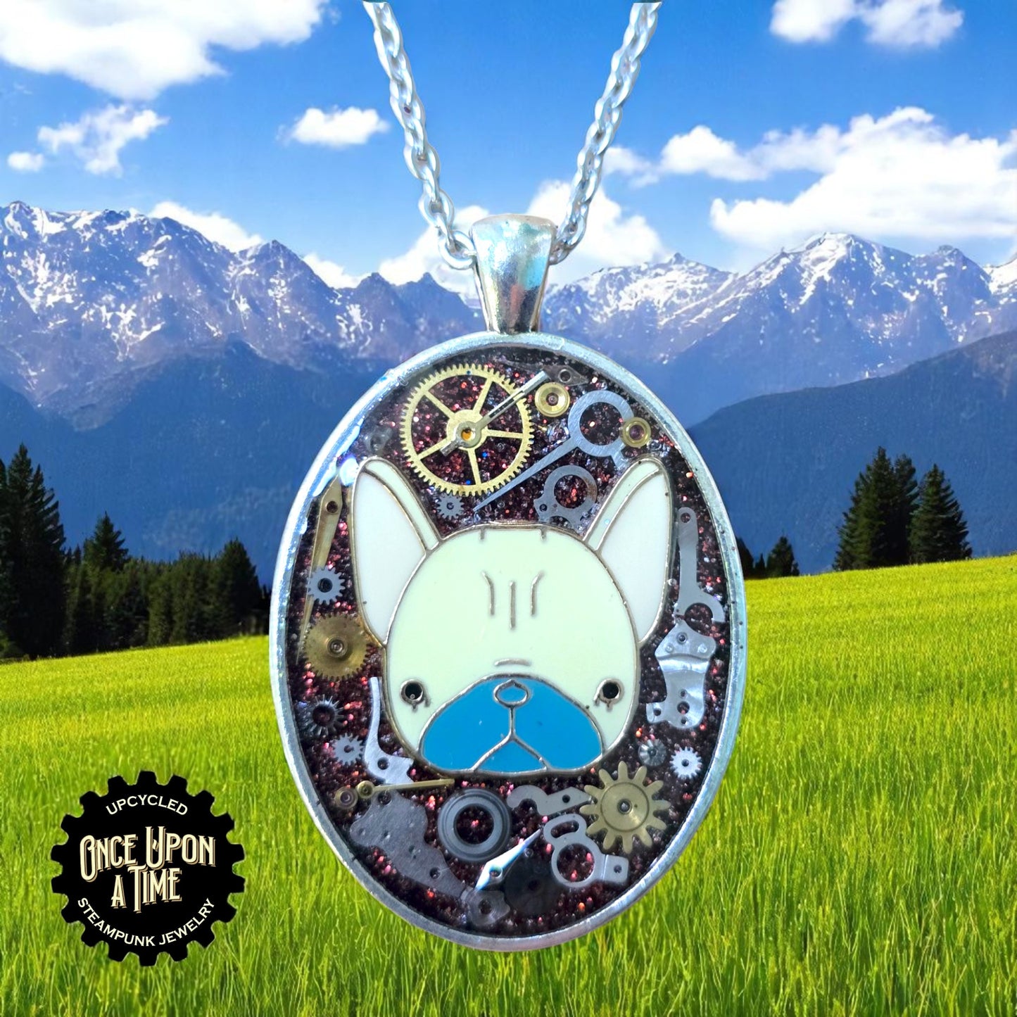 French Bulldog Oval Watch Part Pendant