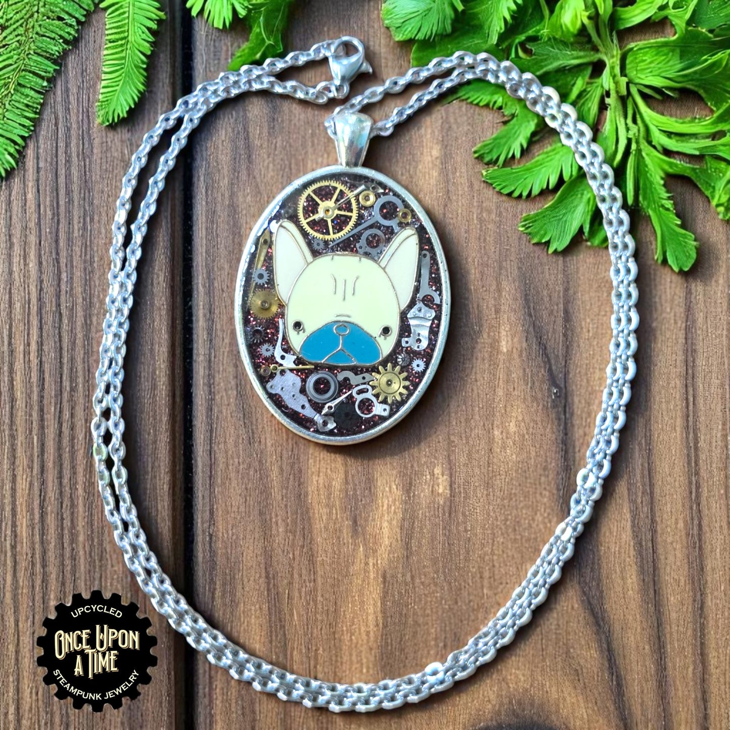 French Bulldog Oval Watch Part Pendant