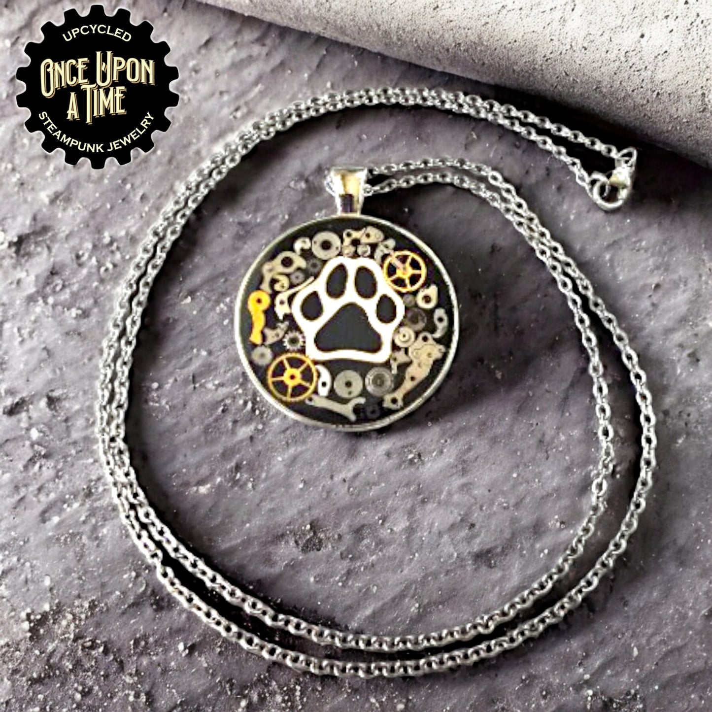 Paw Print Round Watch Part Pendant