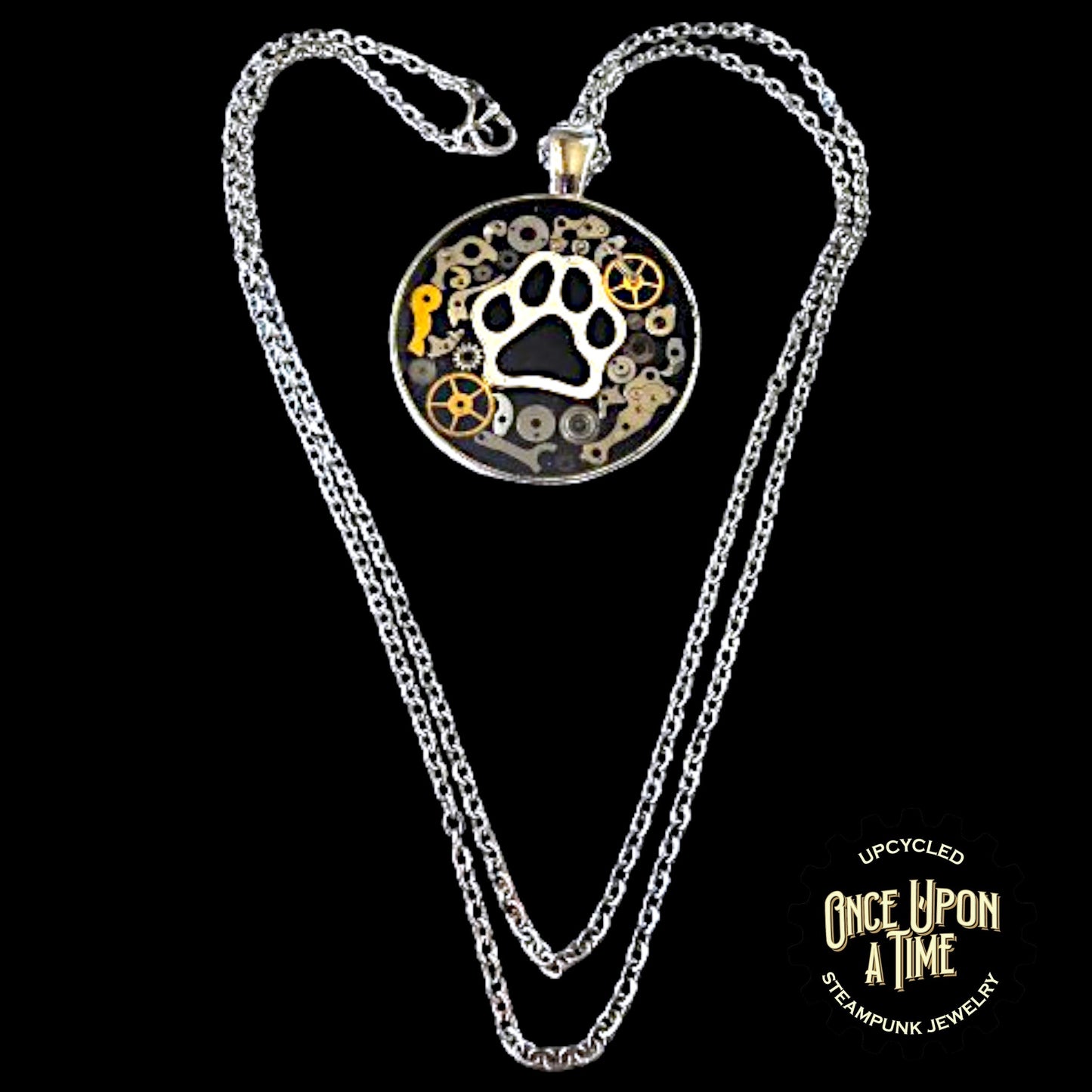 Paw Print Round Watch Part Pendant
