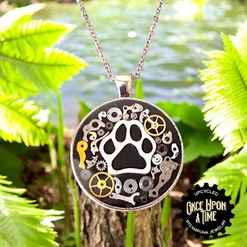 Paw Print Round Watch Part Pendant