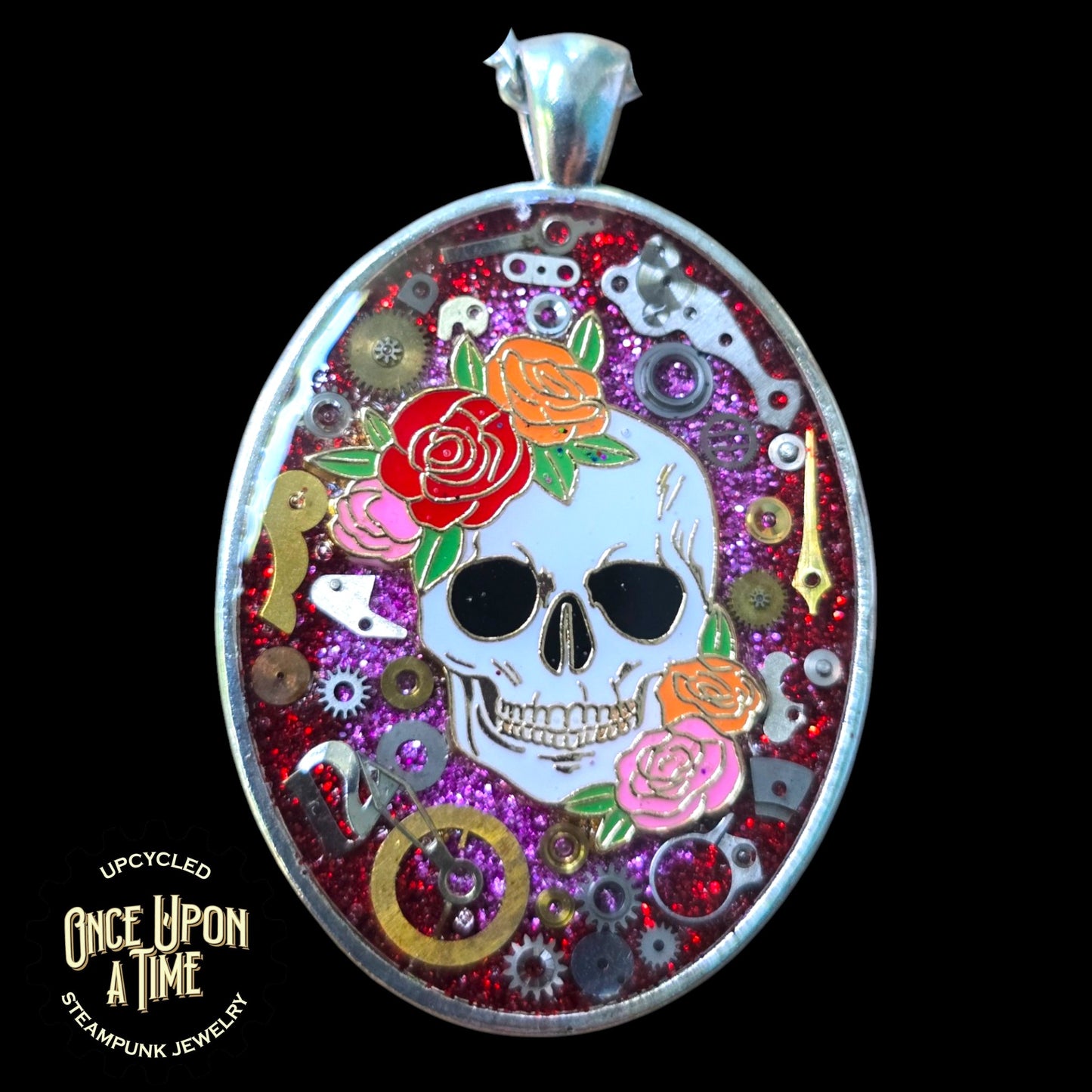 Sugar Skull Rose Calaveritas Oval Watch Part Pendant