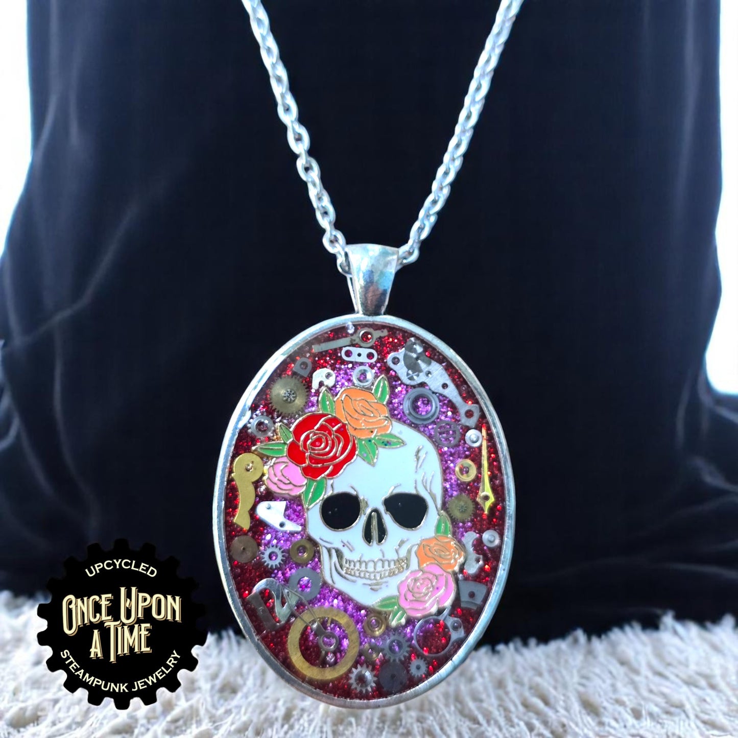 Sugar Skull Rose Calaveritas Oval Watch Part Pendant