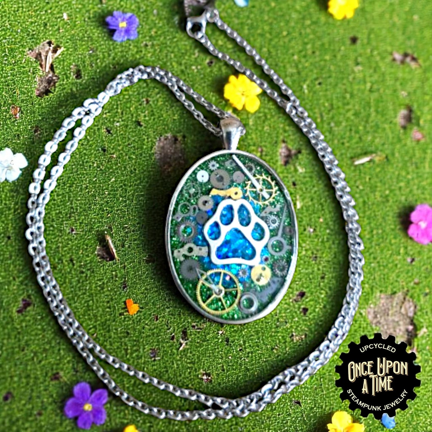 Paw Print Oval Watch Part Pendant