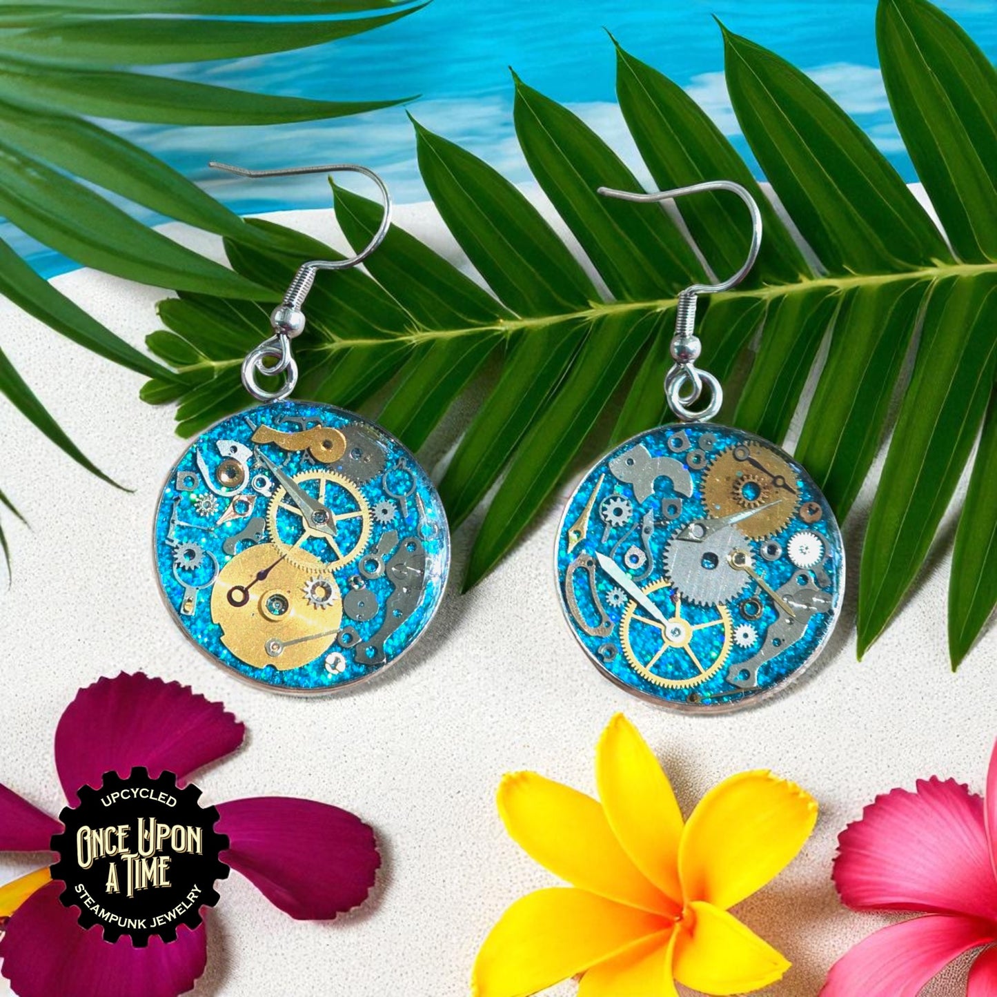 XL Round Watch Part Dangle Earrings