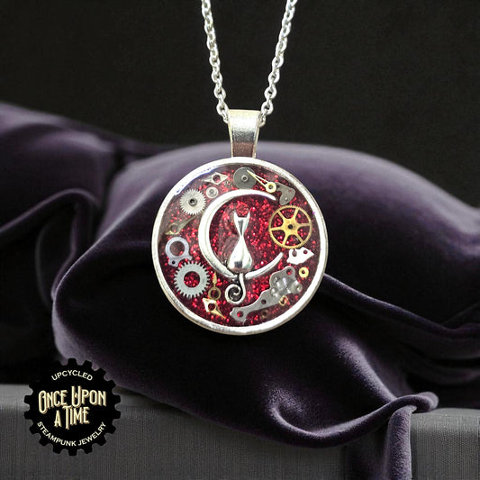 Cat Moon Small Round Watch Part Pendant