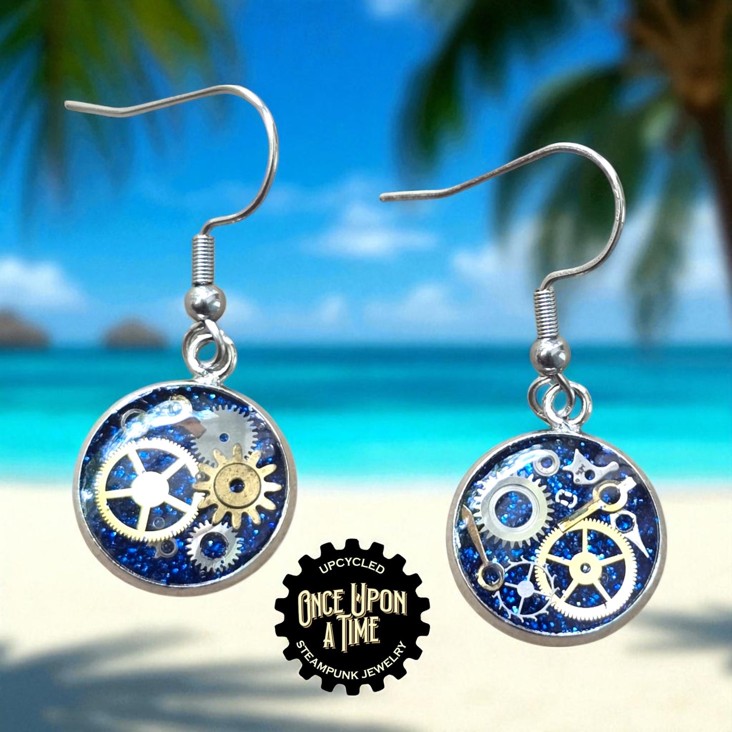 Small Round Watch Part Dangle Earrings