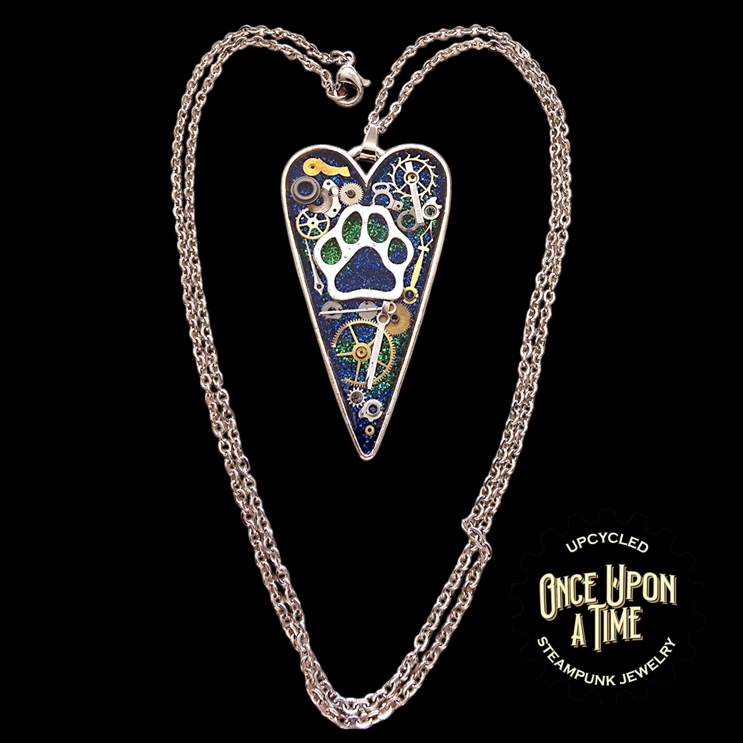 Paw Print Heart Watch Part Pendant