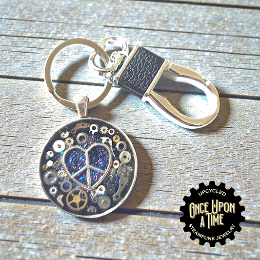 Heart of Peace Lg Round Watch Part Keychain