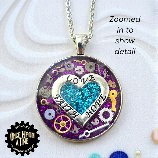 Love, Faith, Hope Large Round Watch Part Pendant