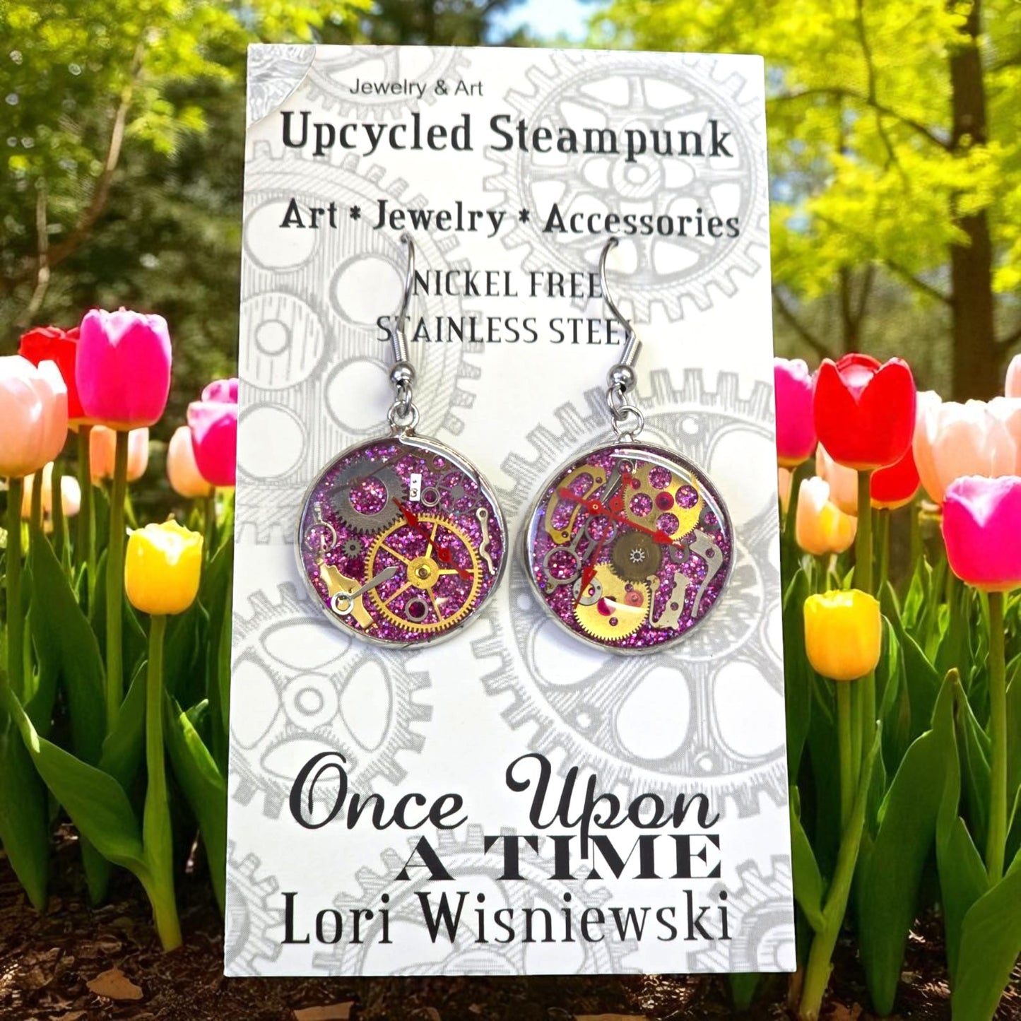 Medium Round Watch Part Dangle Earrings