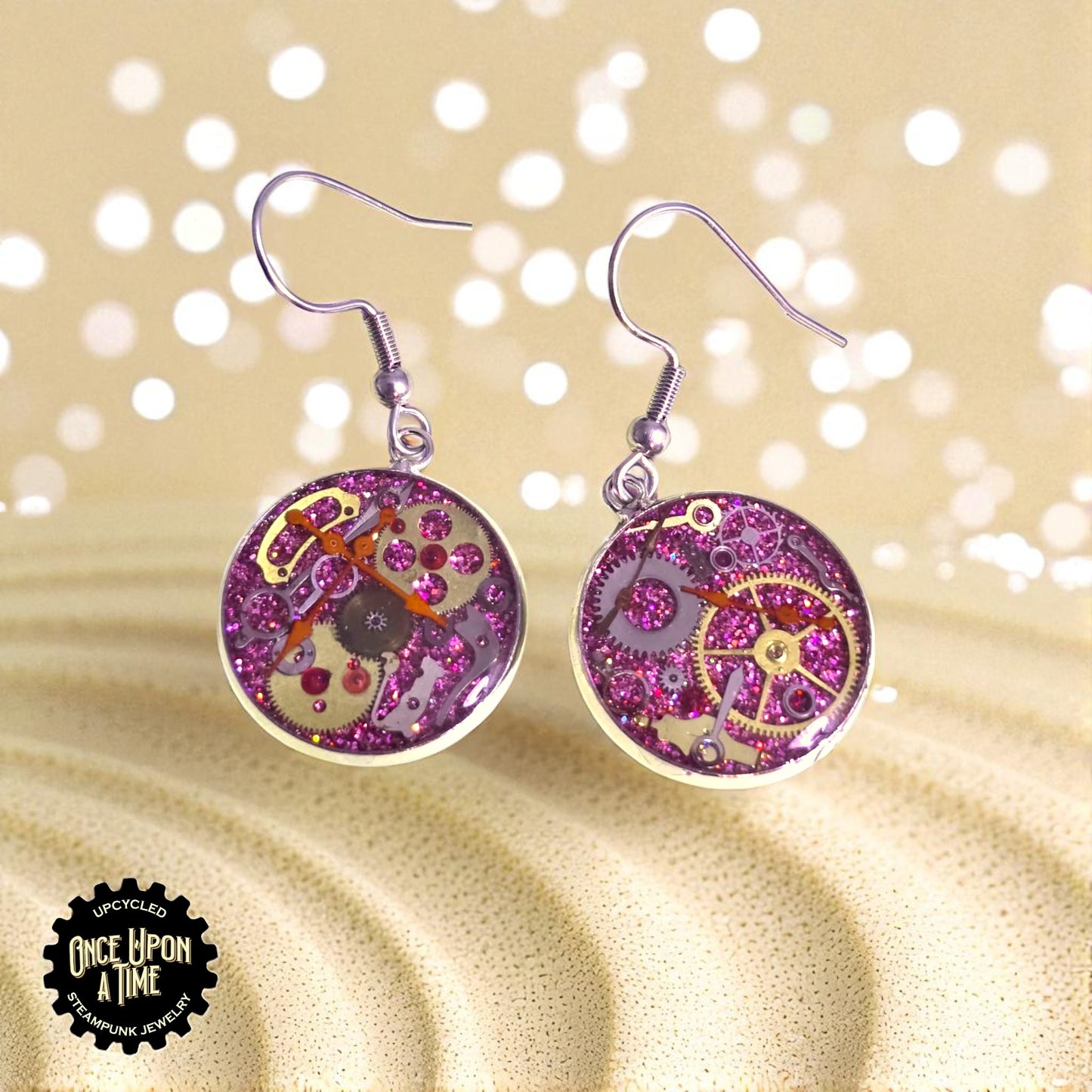 Medium Round Watch Part Dangle Earrings