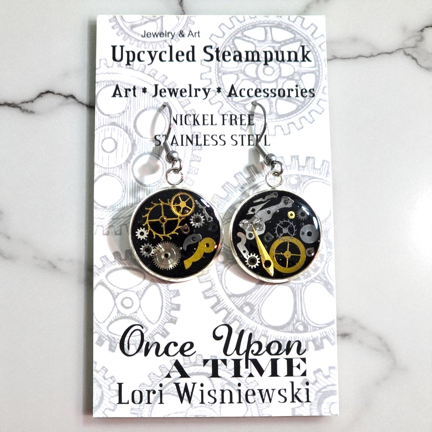 Medium Round Watch Part Dangle Earrings