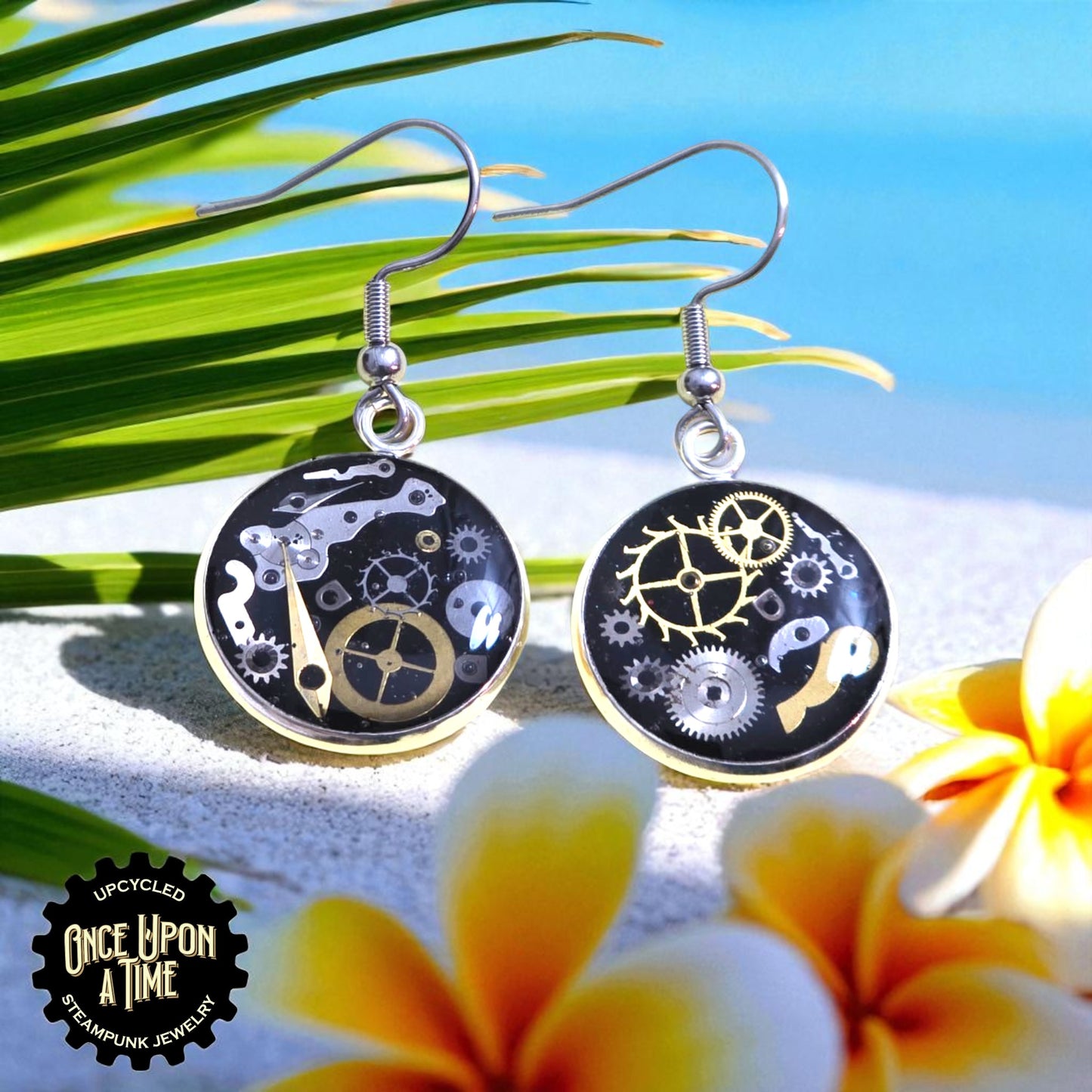 Medium Round Watch Part Dangle Earrings