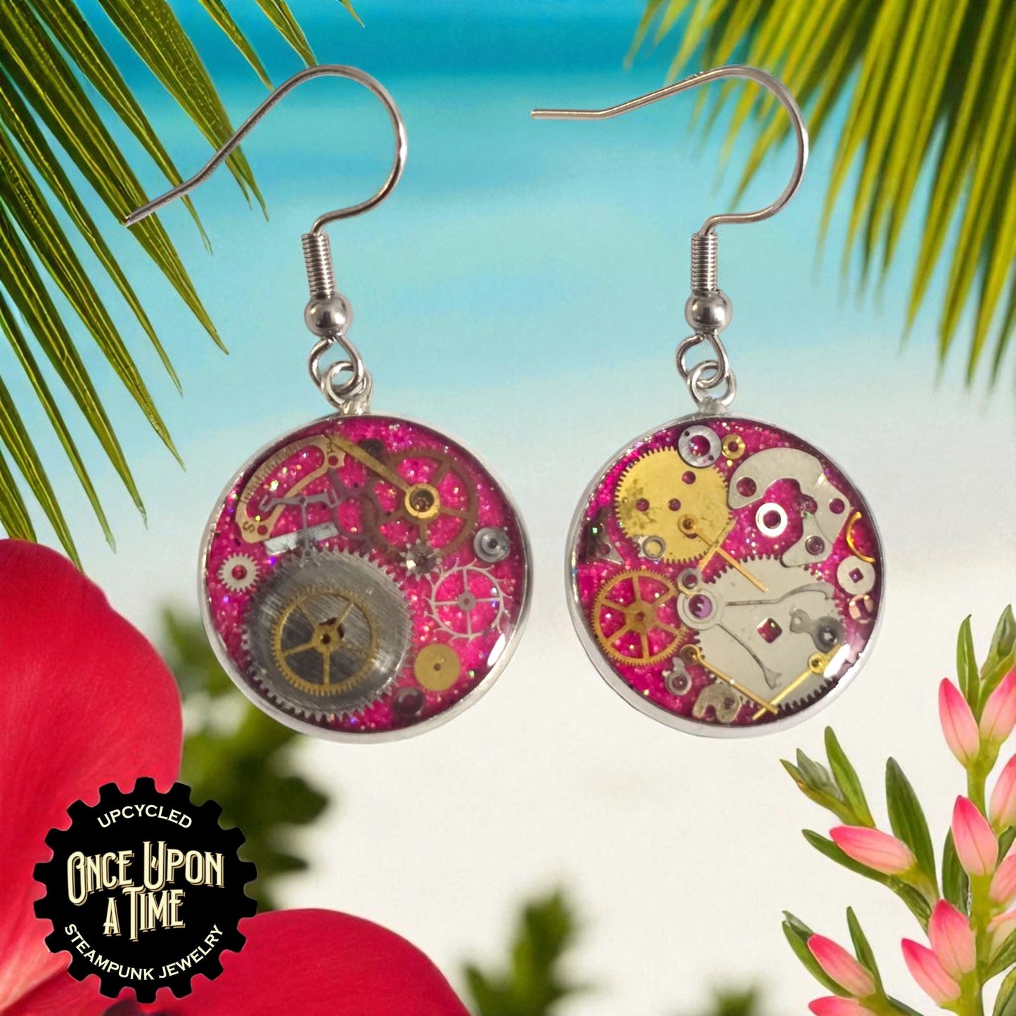 Medium Round Watch Part Dangle Earrings