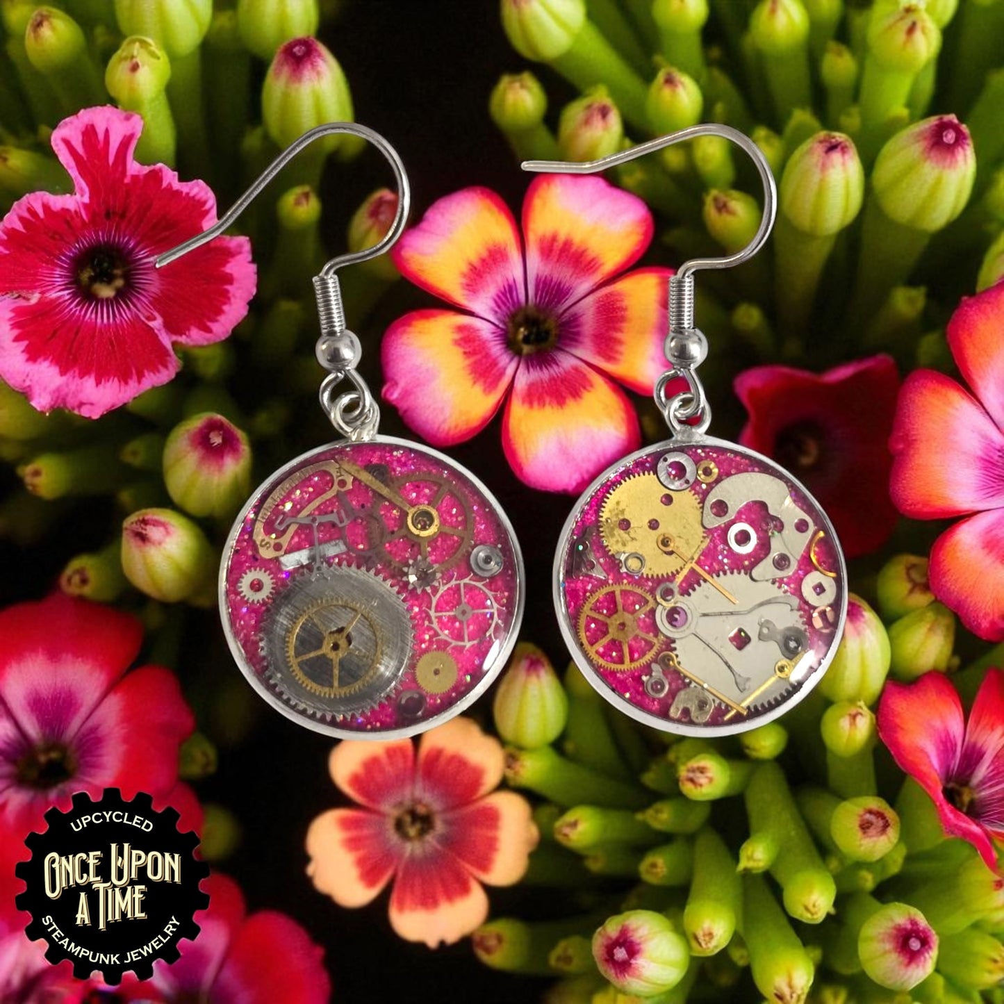 Medium Round Watch Part Dangle Earrings