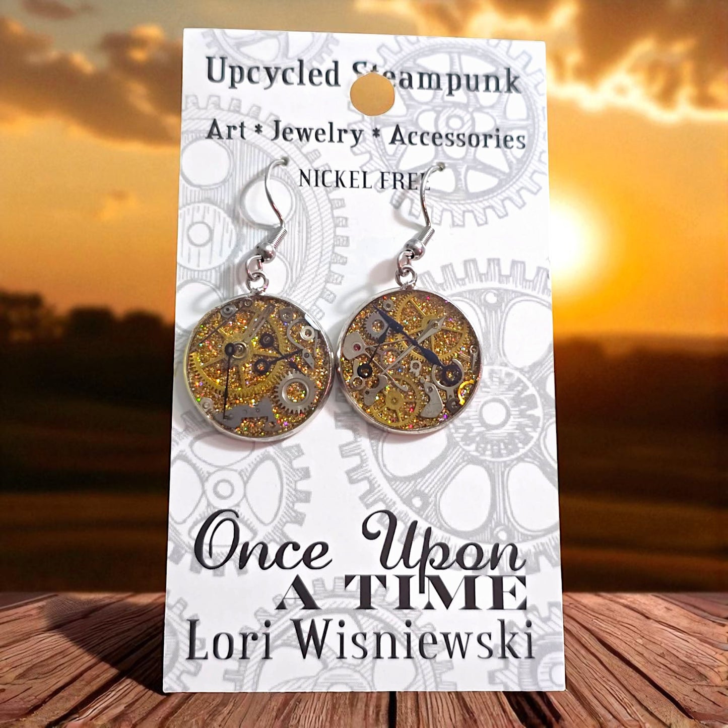 Medium Round Watch Part Dangle Earrings