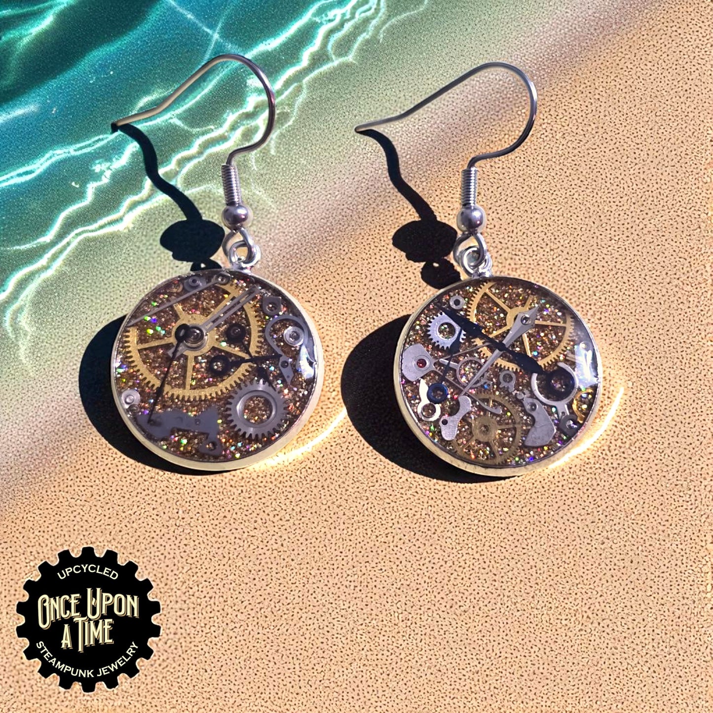 Medium Round Watch Part Dangle Earrings