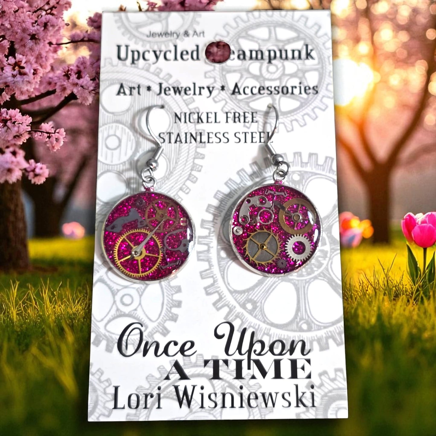 Medium Round Watch Part Dangle Earrings