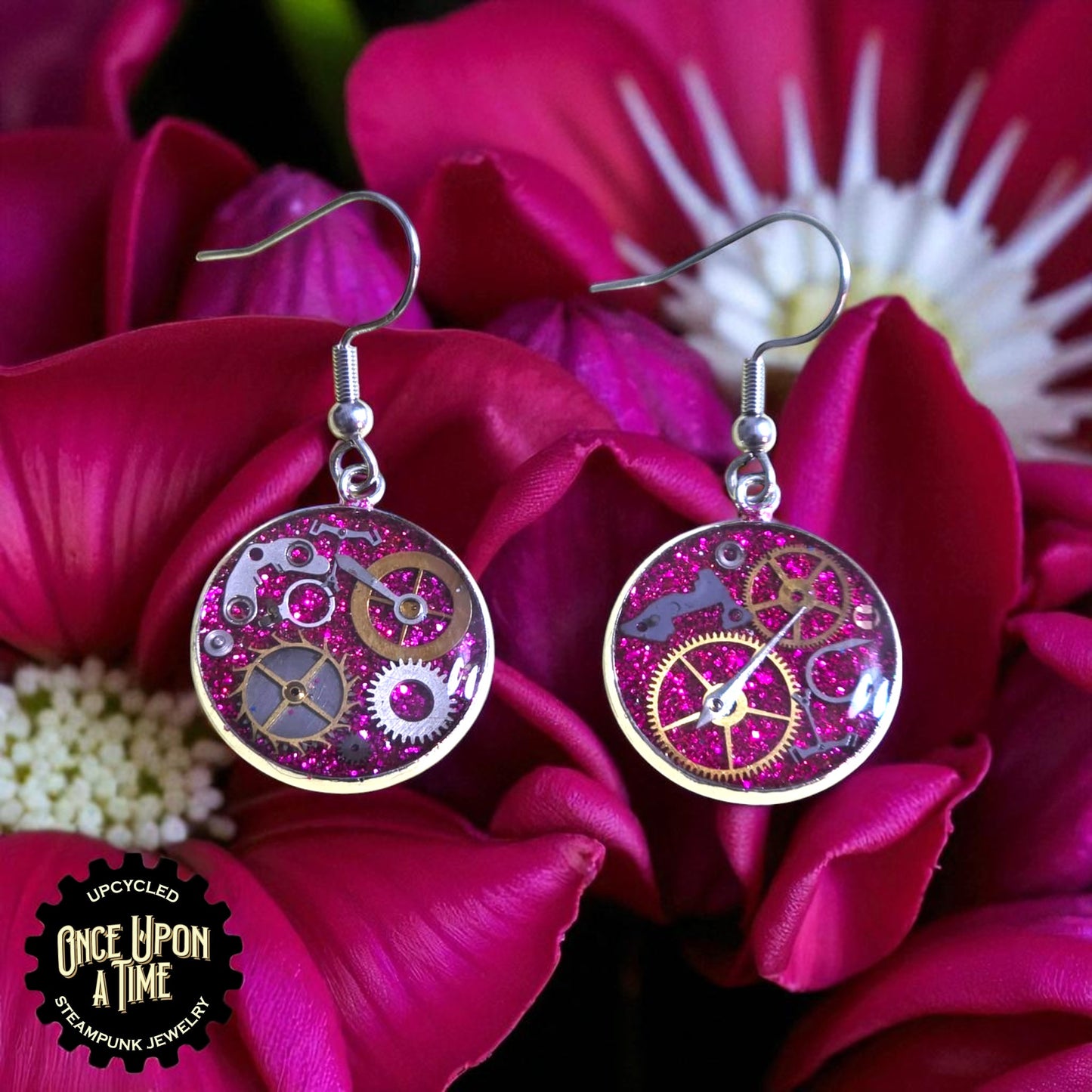 Medium Round Watch Part Dangle Earrings