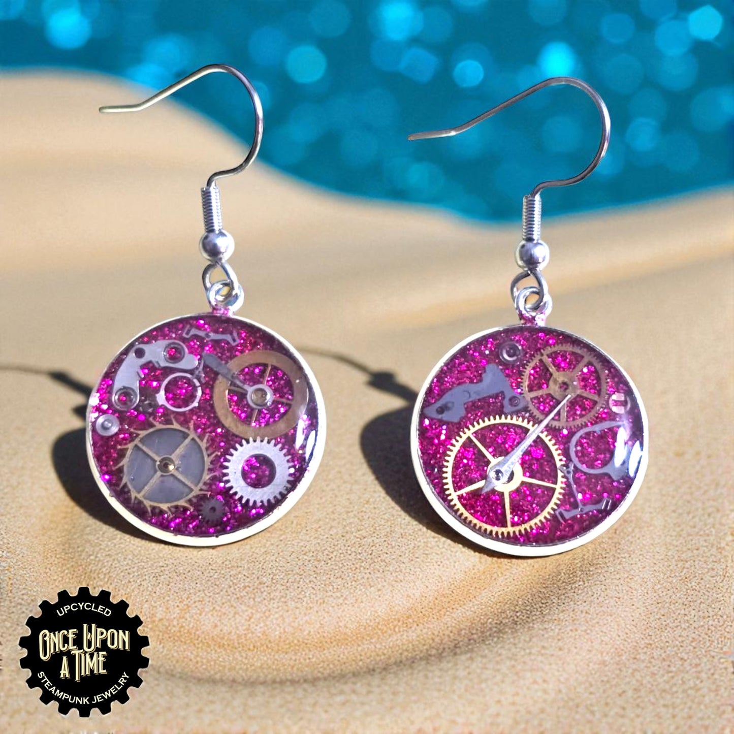 Medium Round Watch Part Dangle Earrings