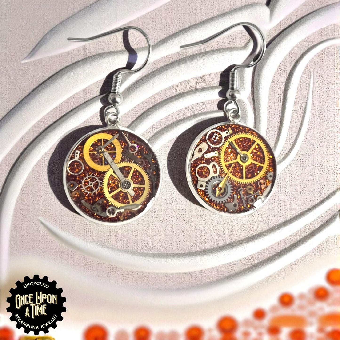 Medium Round Watch Part Dangle Earrings