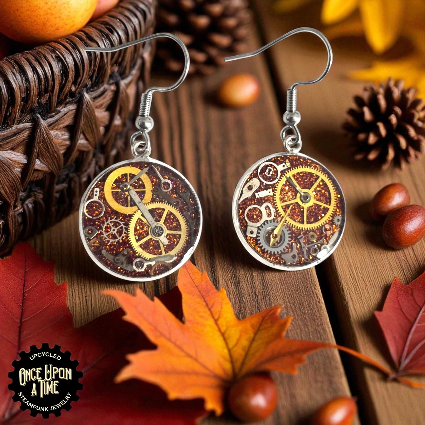 Medium Round Watch Part Dangle Earrings