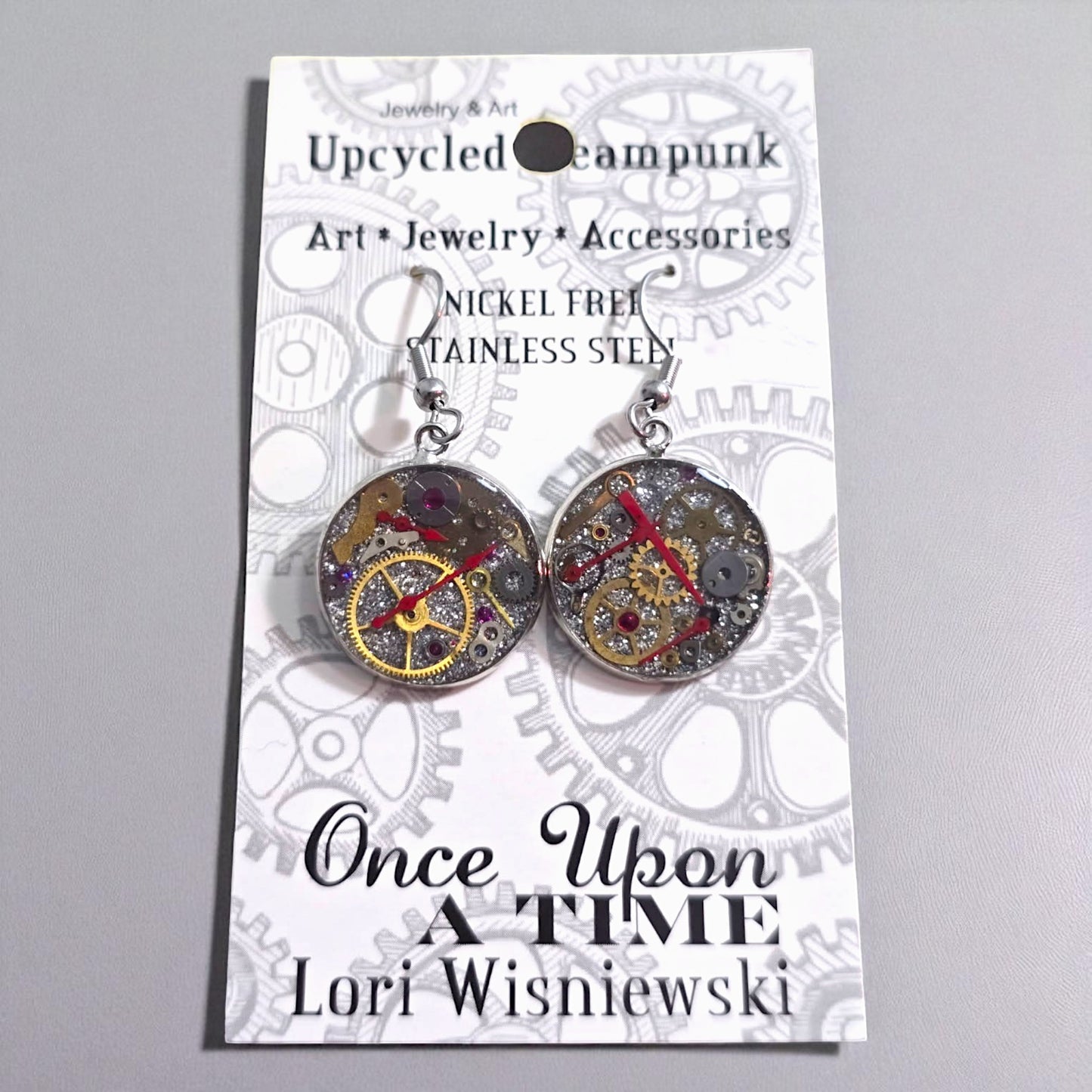 Medium Round Watch Part Dangle Earrings